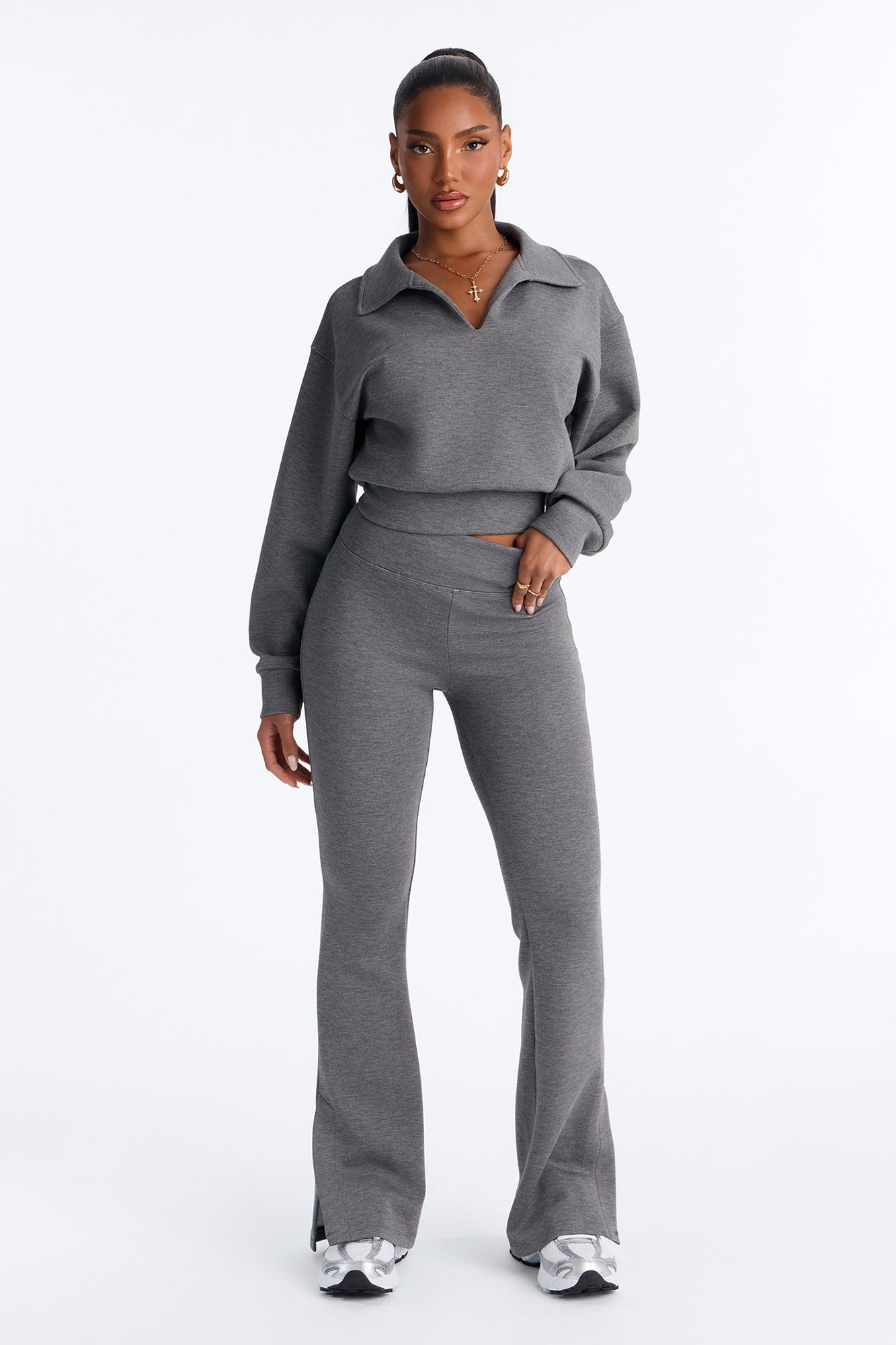Bella Scuba Slit Lounge Flare Pant - Dark Grey