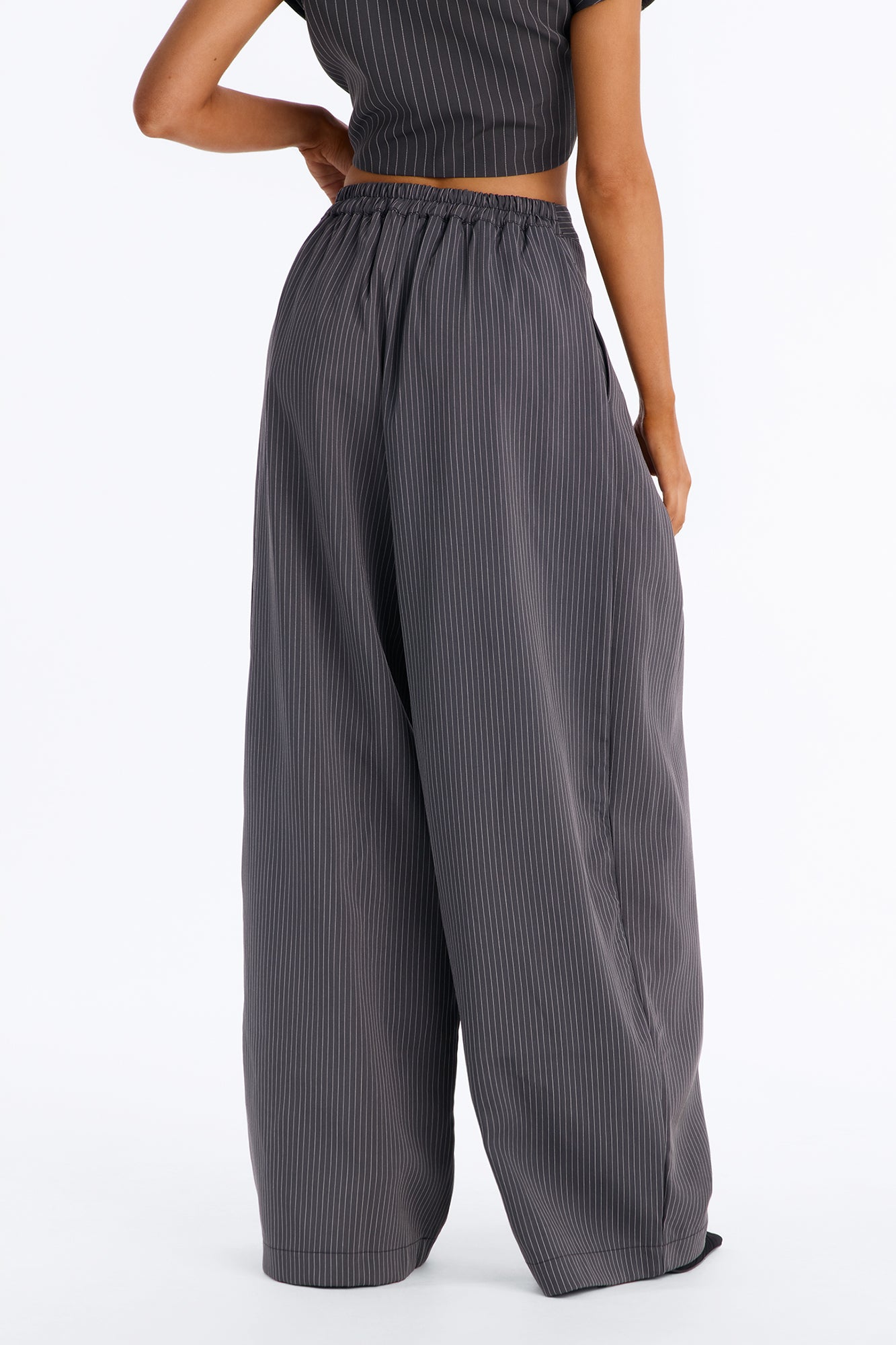 Callie High Rise Pleated Pinstripe Barrel Pant - Charcoal