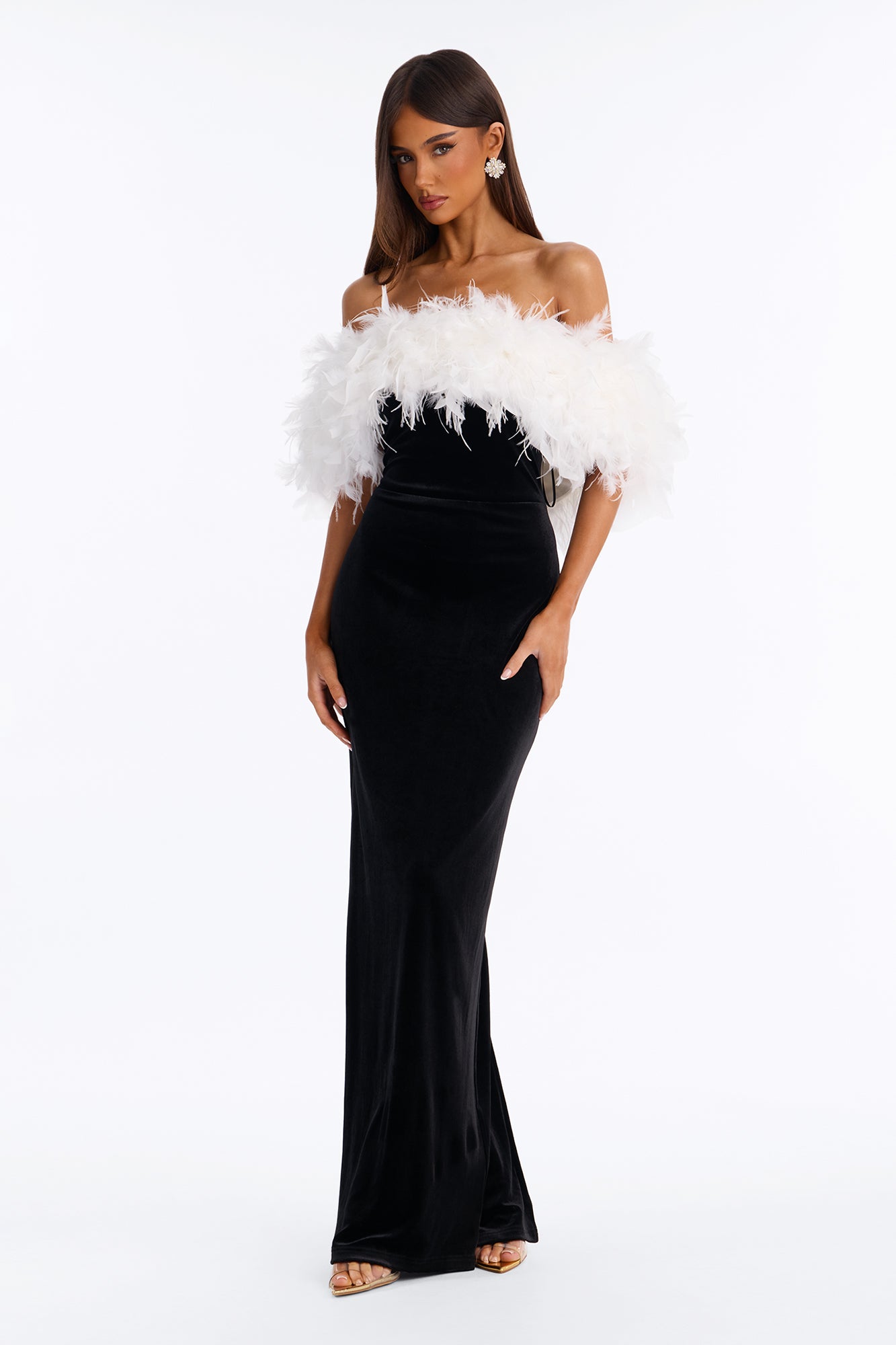 Delilah Feathered Gown - Black