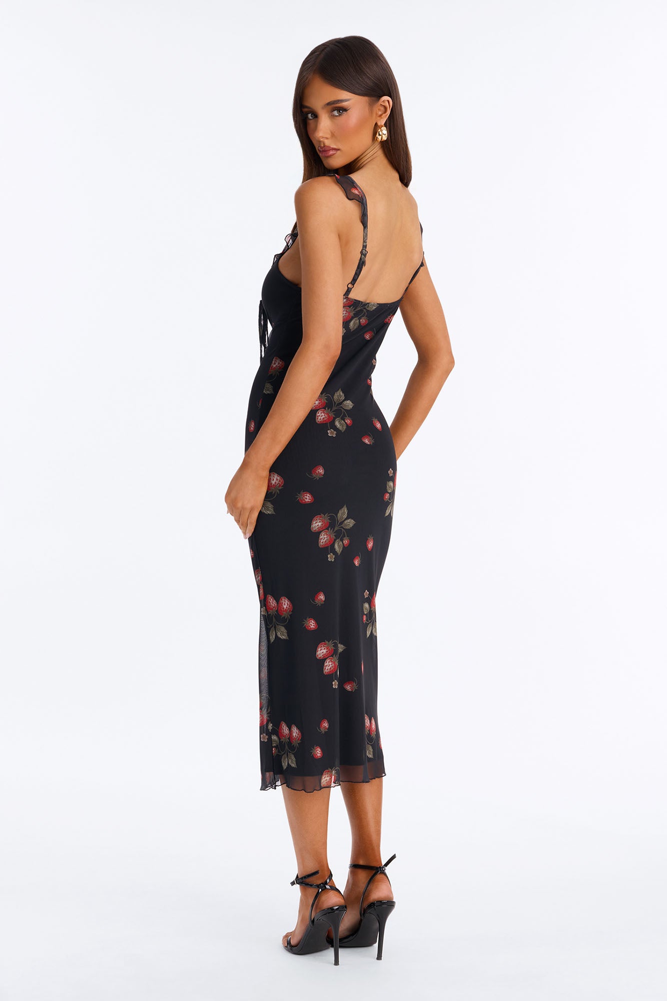 Amelia Floral Mesh Midi Dress - Black/combo