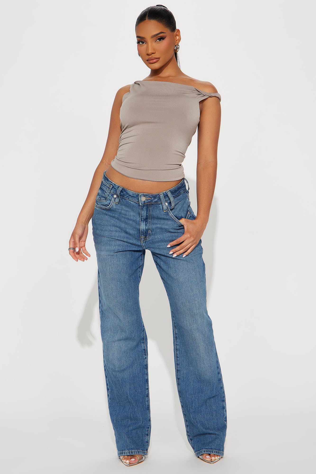 On Replay Twist Shoulder Top - Stone