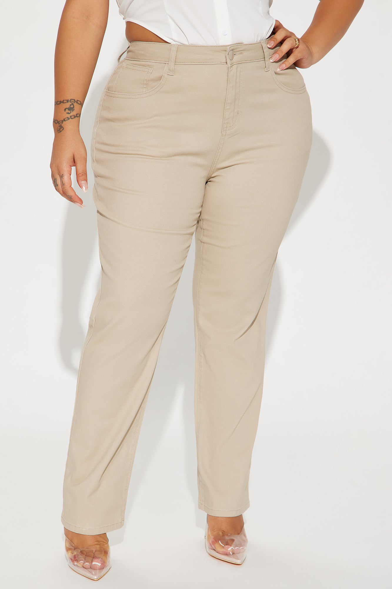 Straight Leg Uniform Pants - Khaki