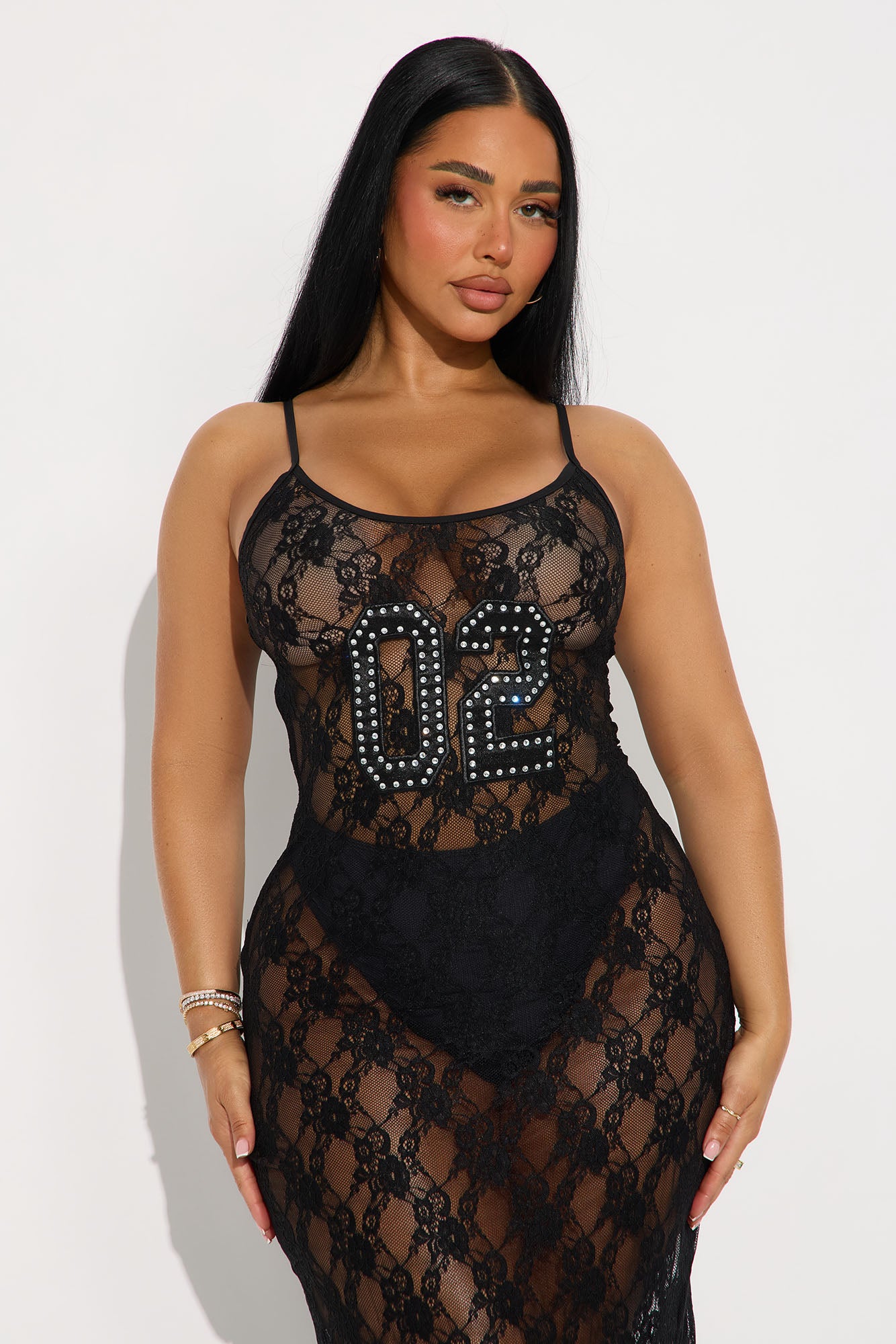 Shoot Your Shot Sheer Lace Maxi Dress - Black