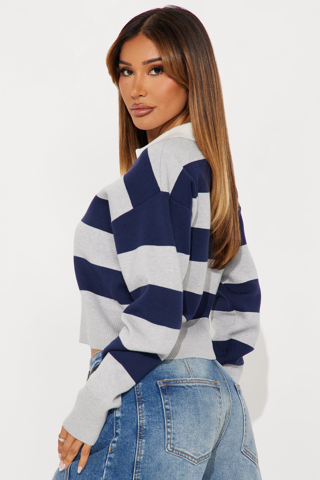 Stripes On Stripes Polo Sweater - Grey/combo