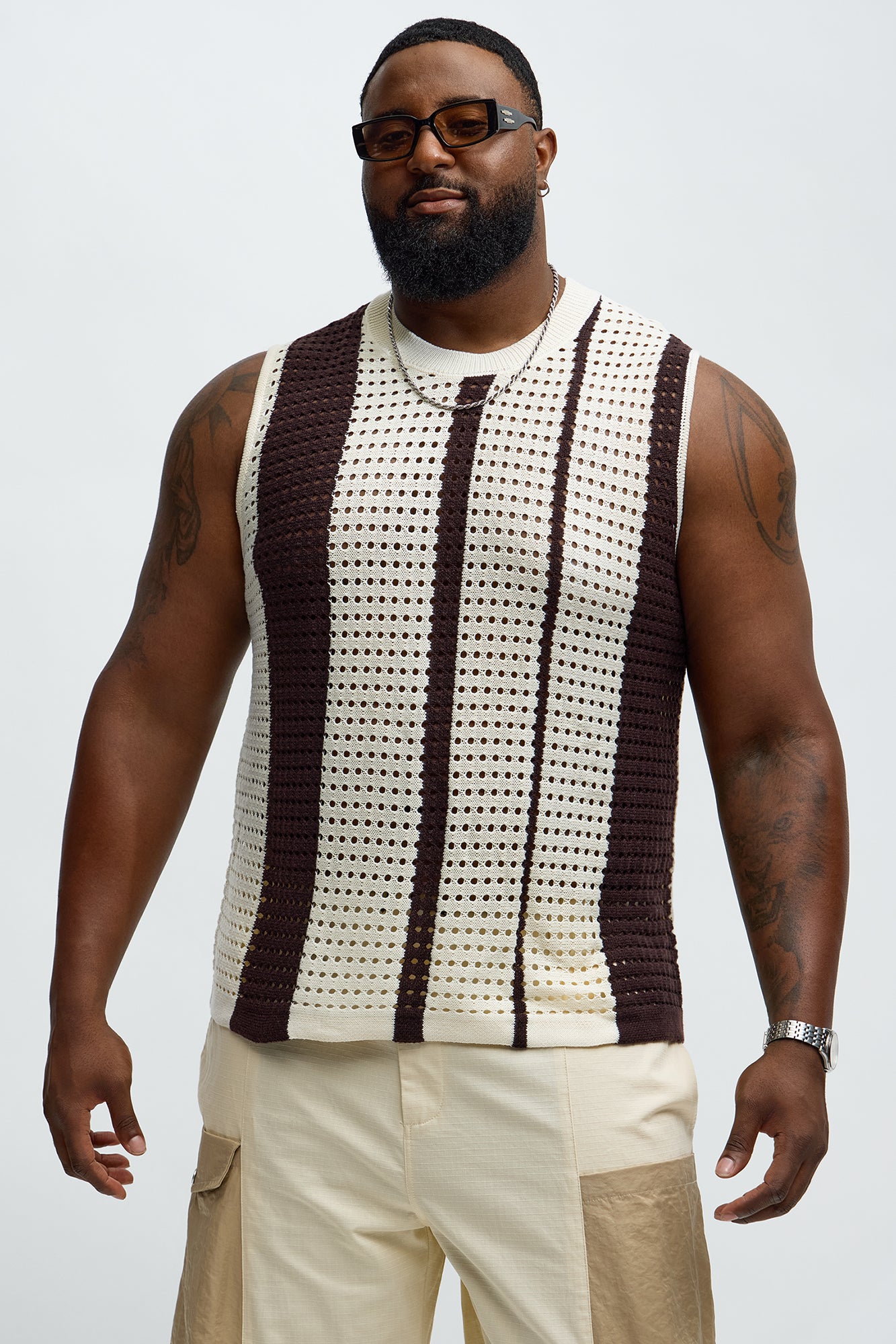 Multistriped Knit Muscle Tee - Cream/combo
