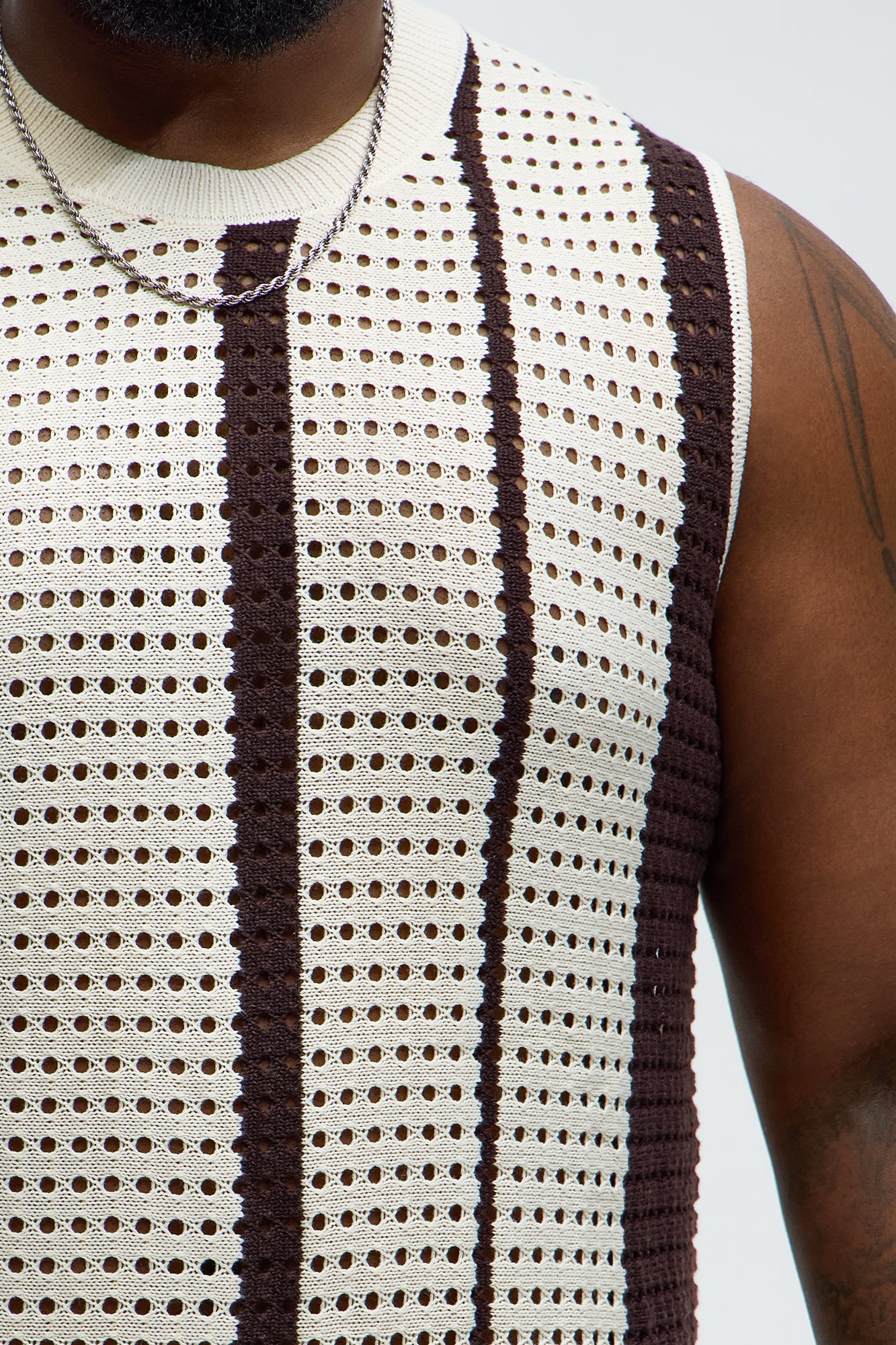 Multistriped Knit Muscle Tee - Cream/combo