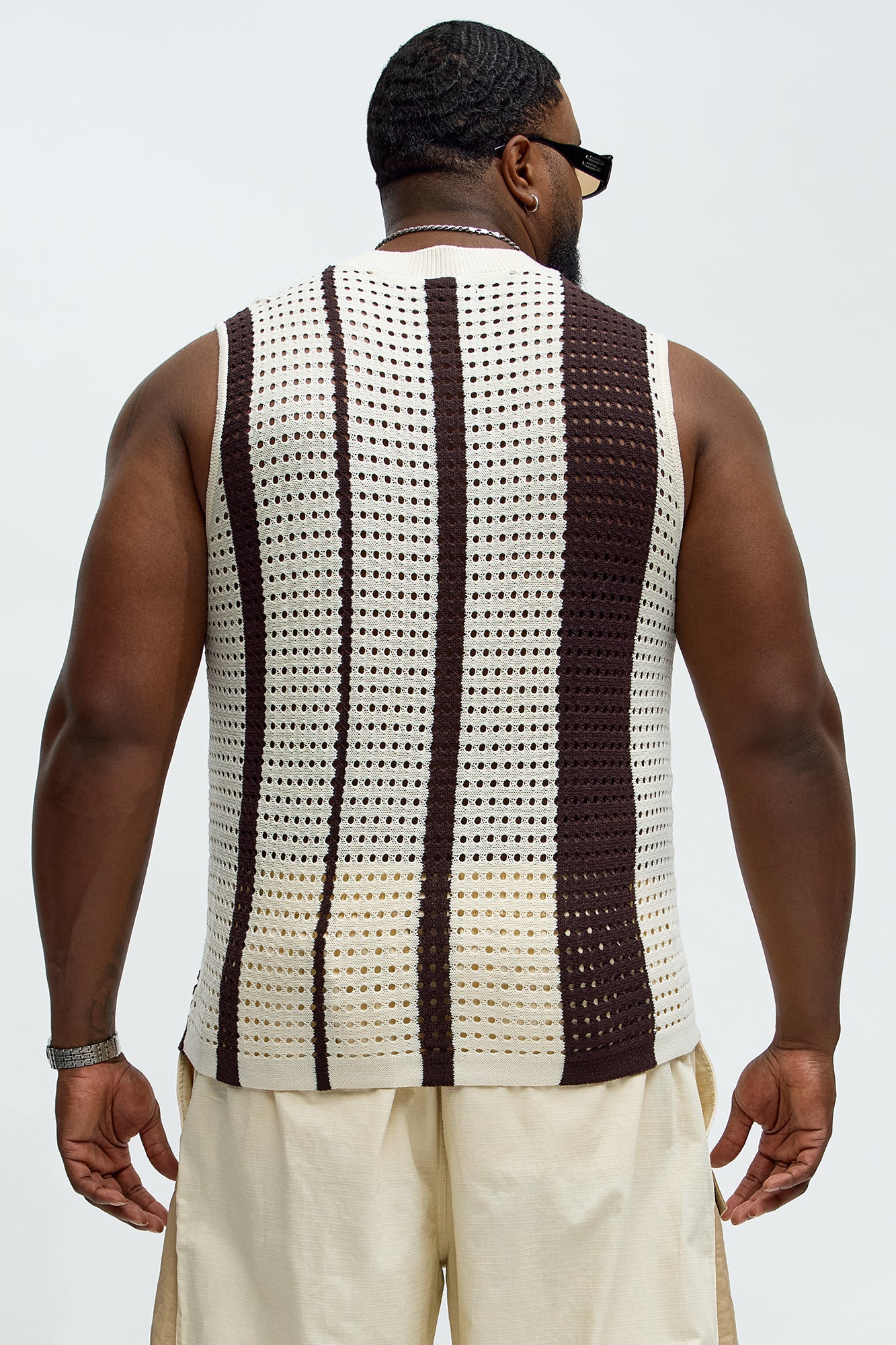 Multistriped Knit Muscle Tee - Cream/combo