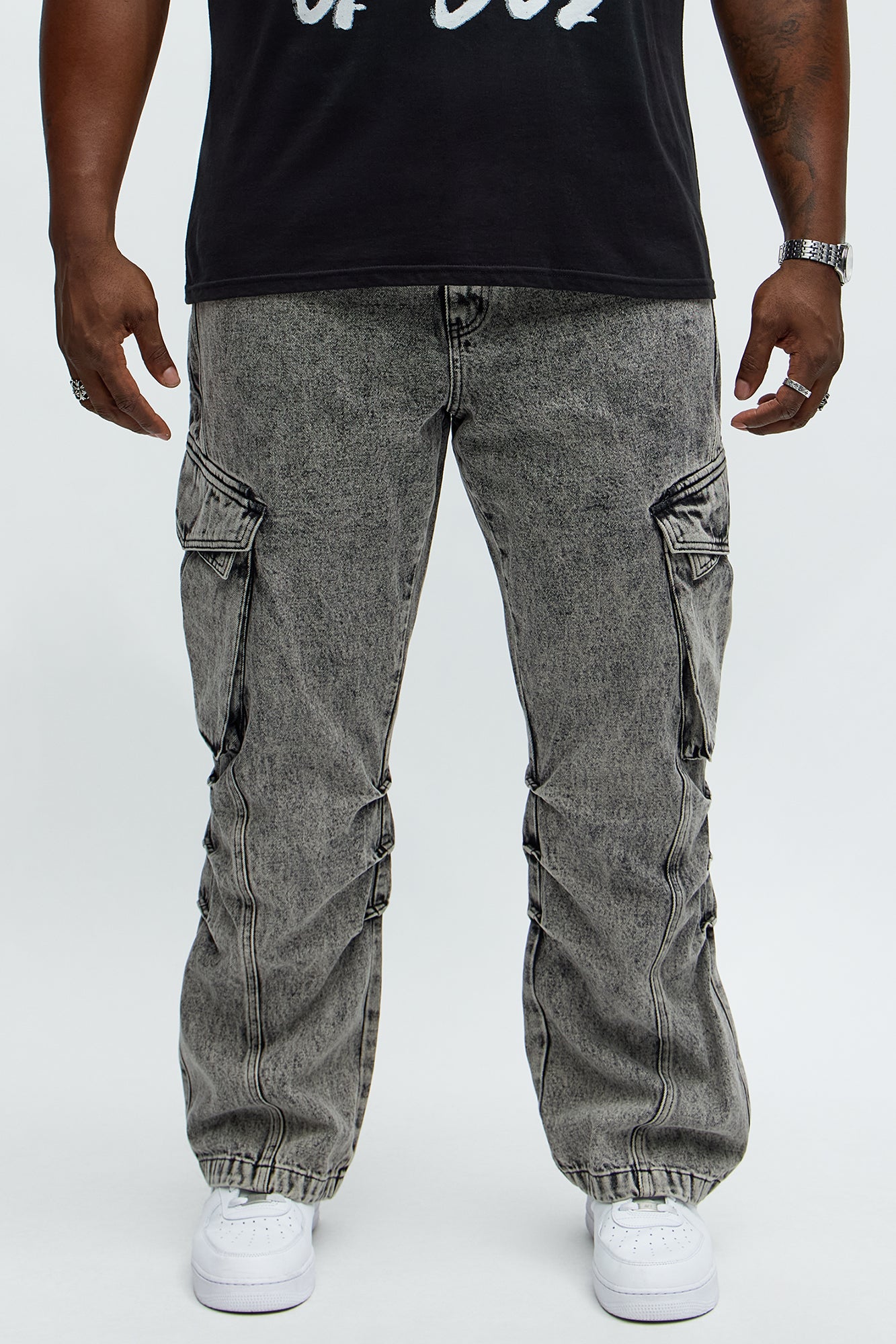 Stacked Slim Flare Street Edge Cargo Jeans - Black Wash