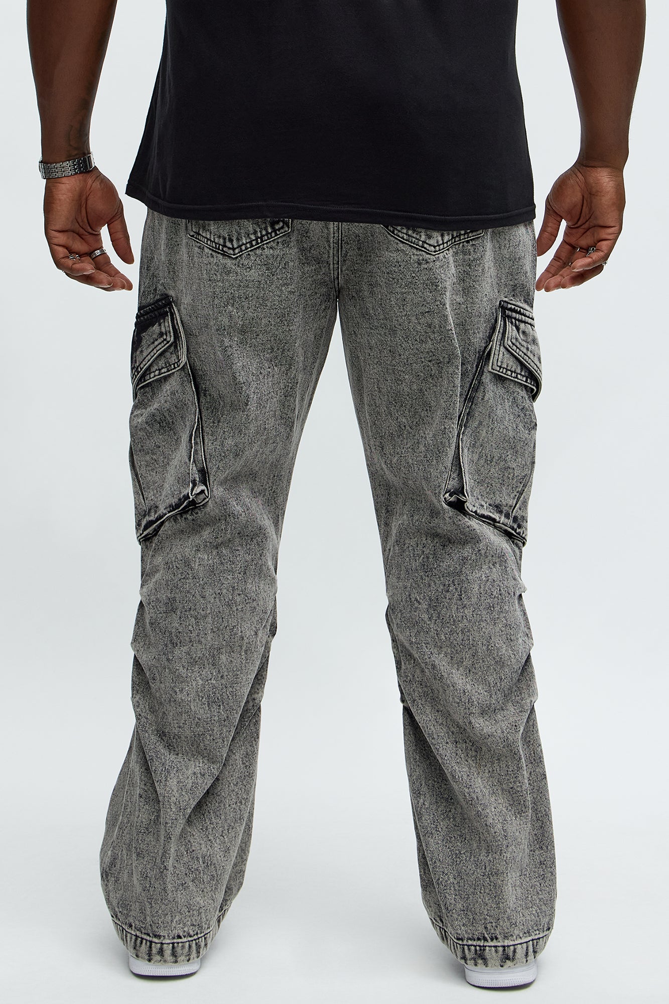 Stacked Slim Flare Street Edge Cargo Jeans - Black Wash