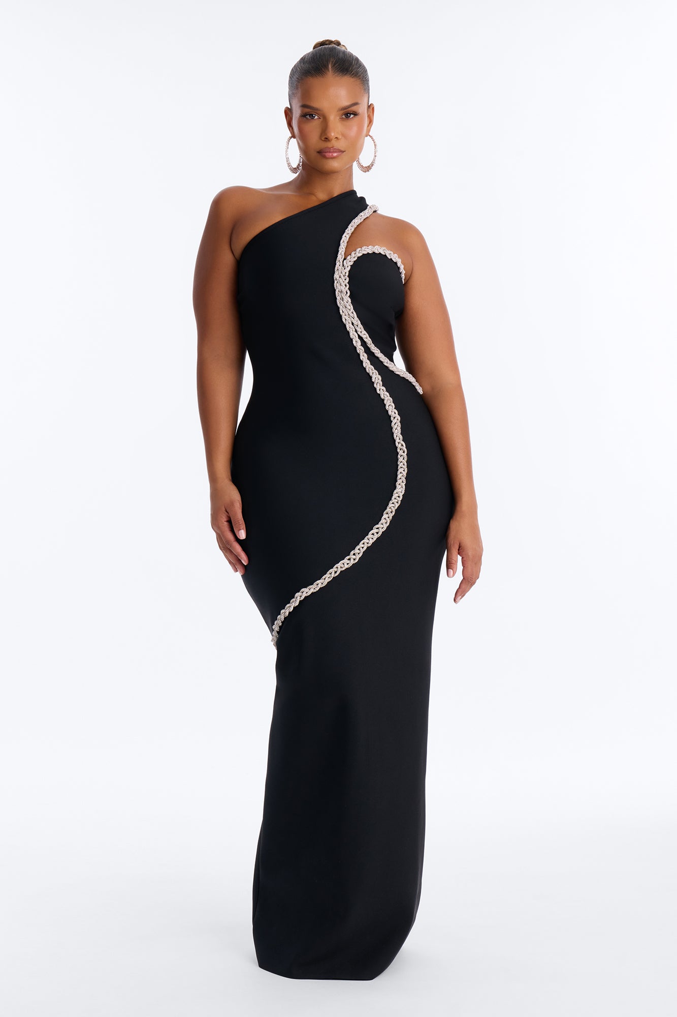 All The Glamour Embellished Bandage Gown - Black