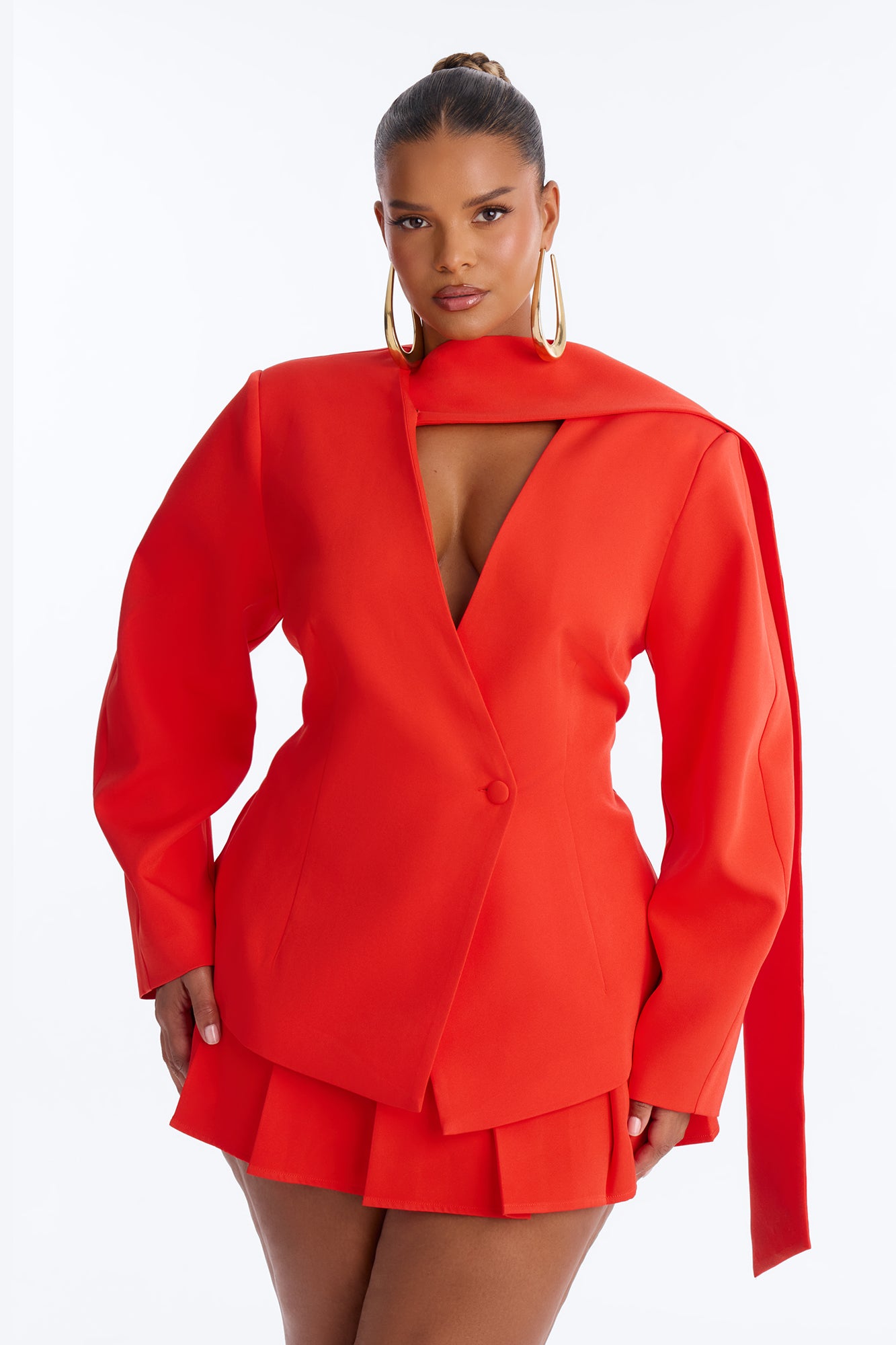 Adeline Long Sleeve Scarf Blazer - Red
