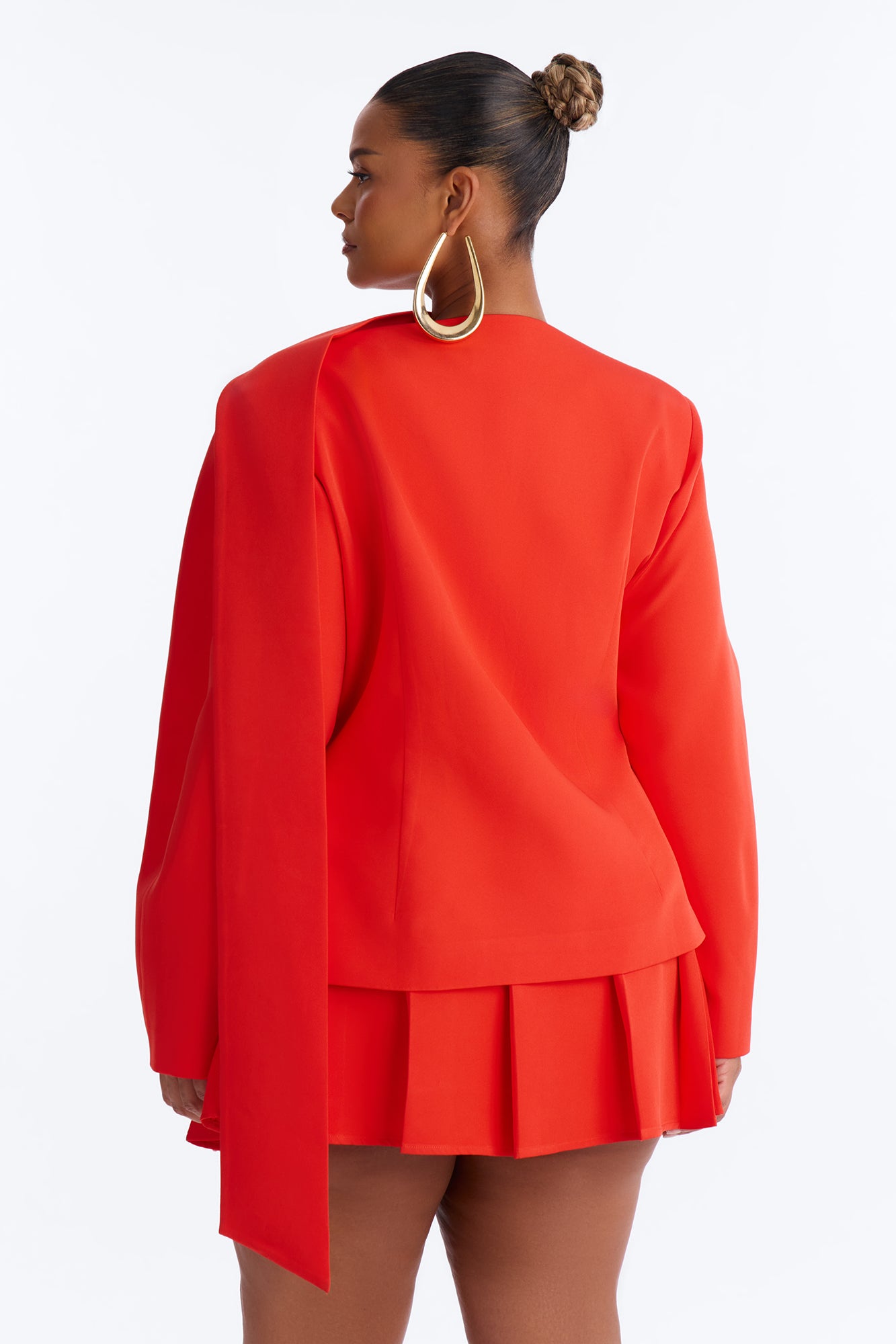 Adeline Long Sleeve Scarf Blazer - Red