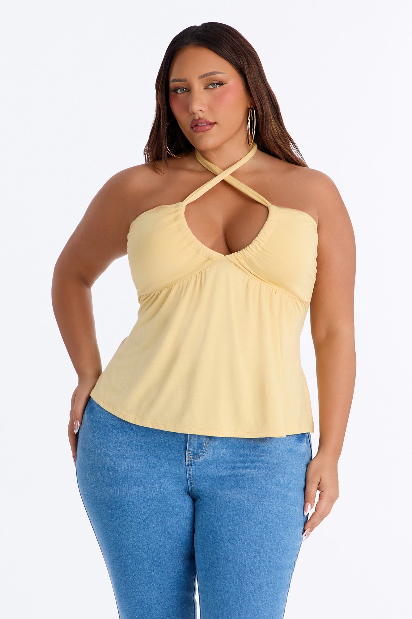 New Connection Ruched Halter Top - Butter Yellow