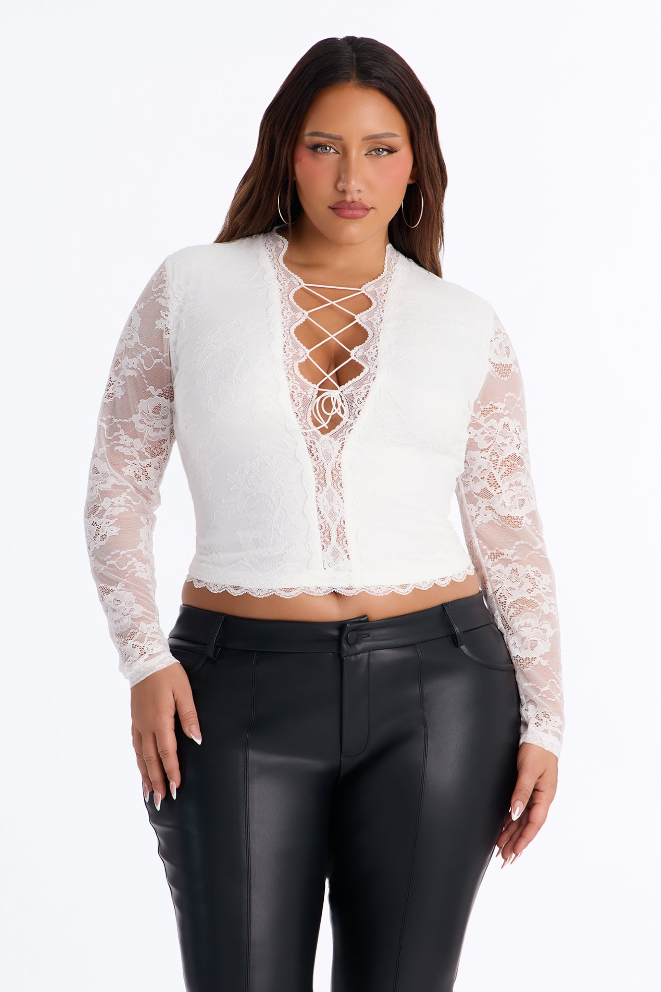 Secret Obsession Lace Long Sleeve Top - White
