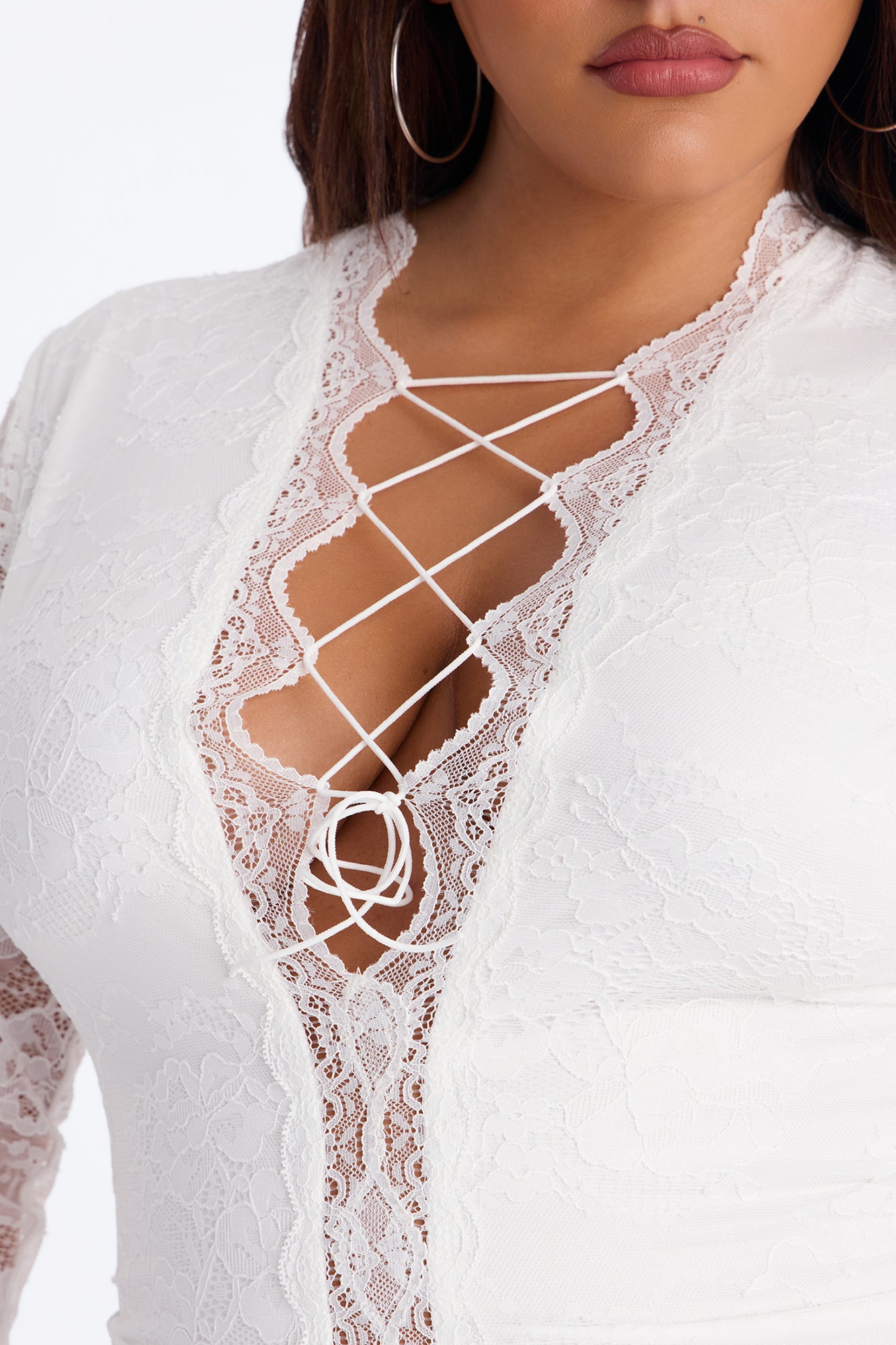 Secret Obsession Lace Long Sleeve Top - White