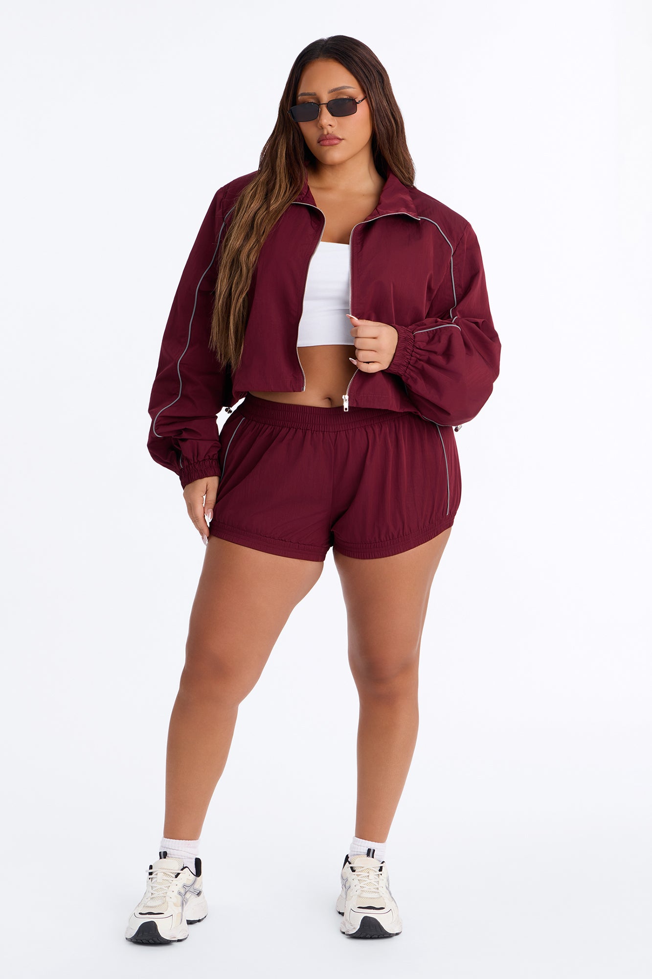 Make A Move Windbreaker Cropped Funnel Neck Jacket - Burgundy