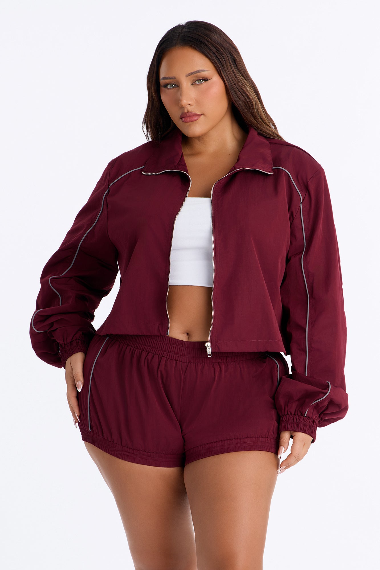 Make A Move Windbreaker Cropped Funnel Neck Jacket - Burgundy