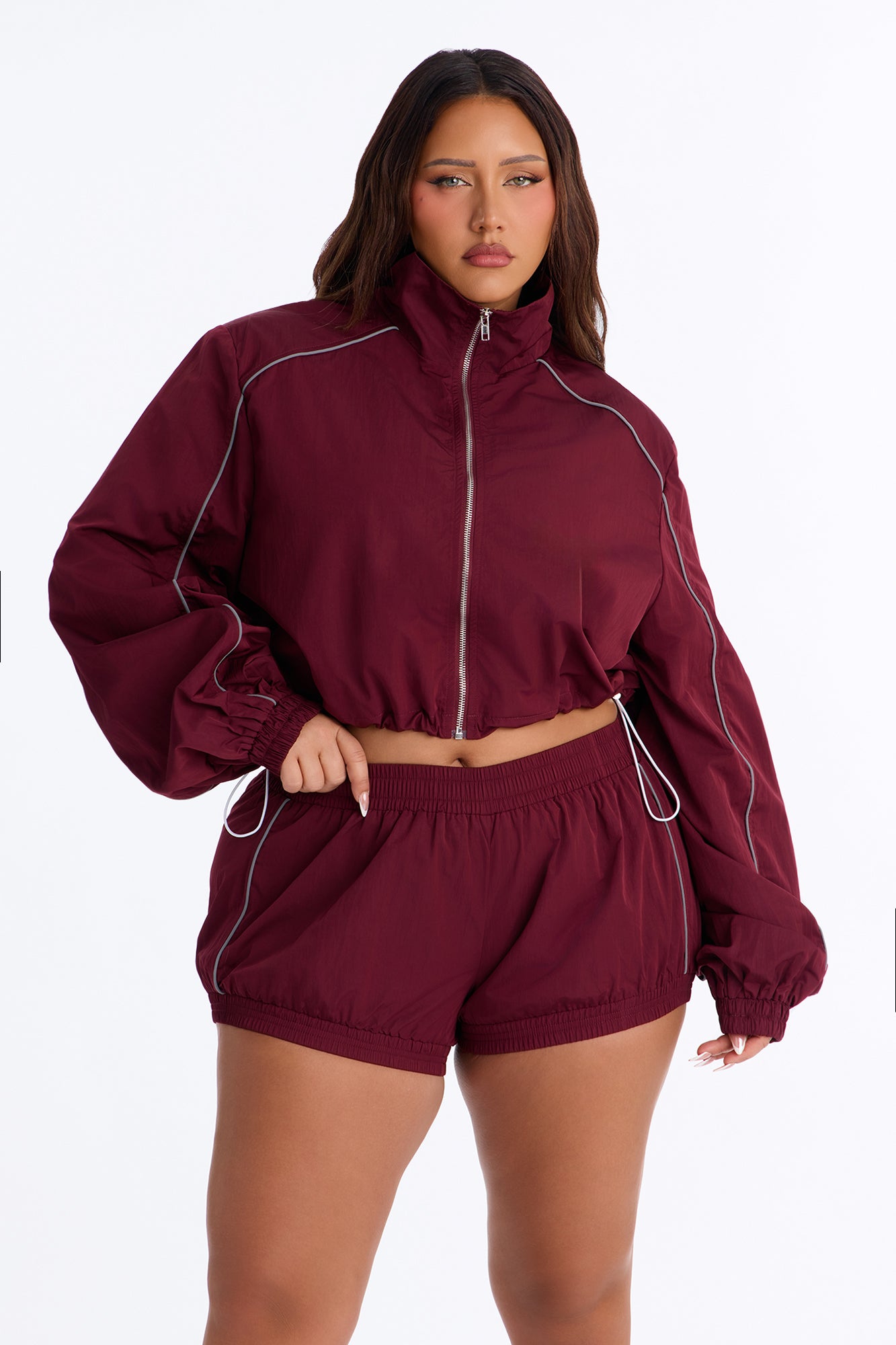 Make A Move Windbreaker Cropped Funnel Neck Jacket - Burgundy