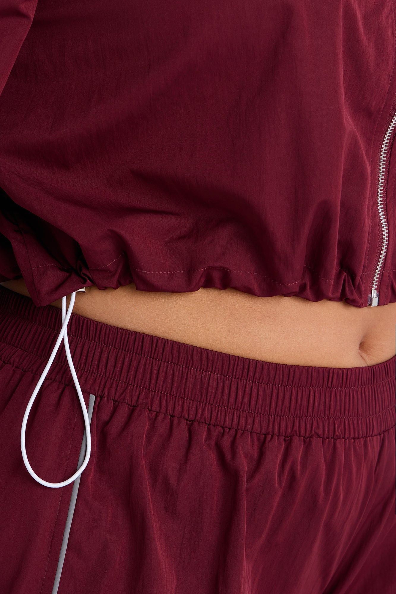 Make A Move Windbreaker Cropped Funnel Neck Jacket - Burgundy