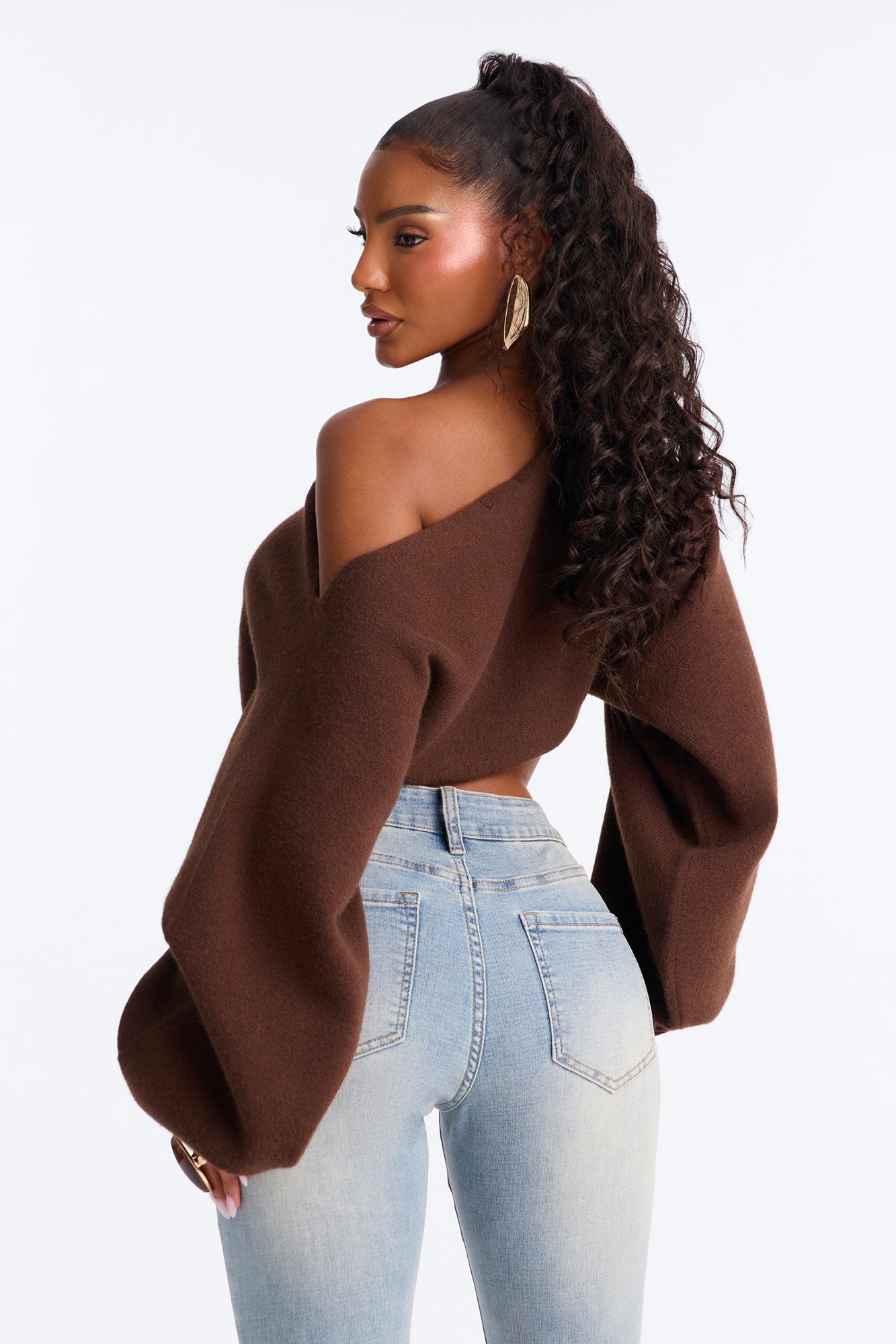 Love Away One Shoulder Sweater Top - Chocolate