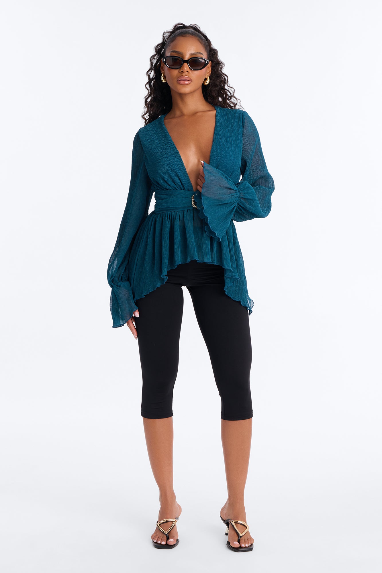 Romantic Drift Plisse Top - Teal
