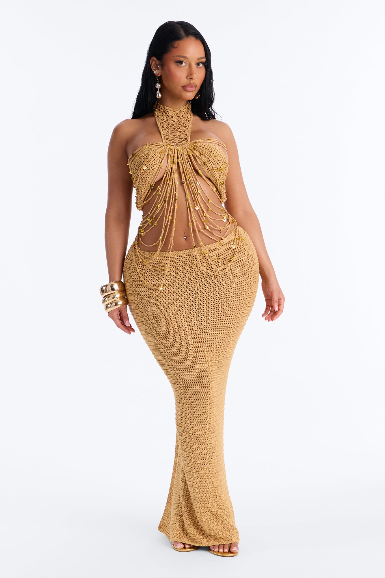 Nivea Crochet Maxi Dress - Gold