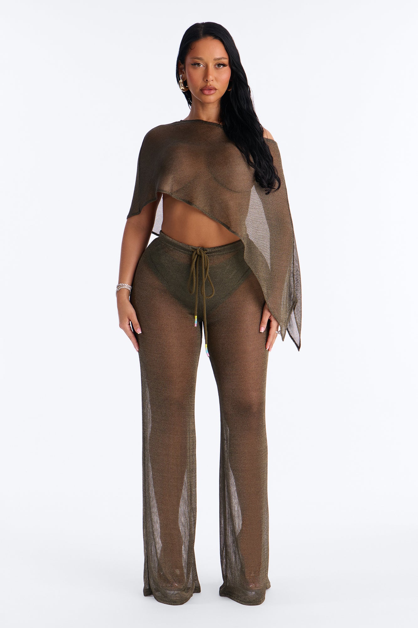 Melanie Metallic Knit 3 Piece Pant Set - Gunmetal