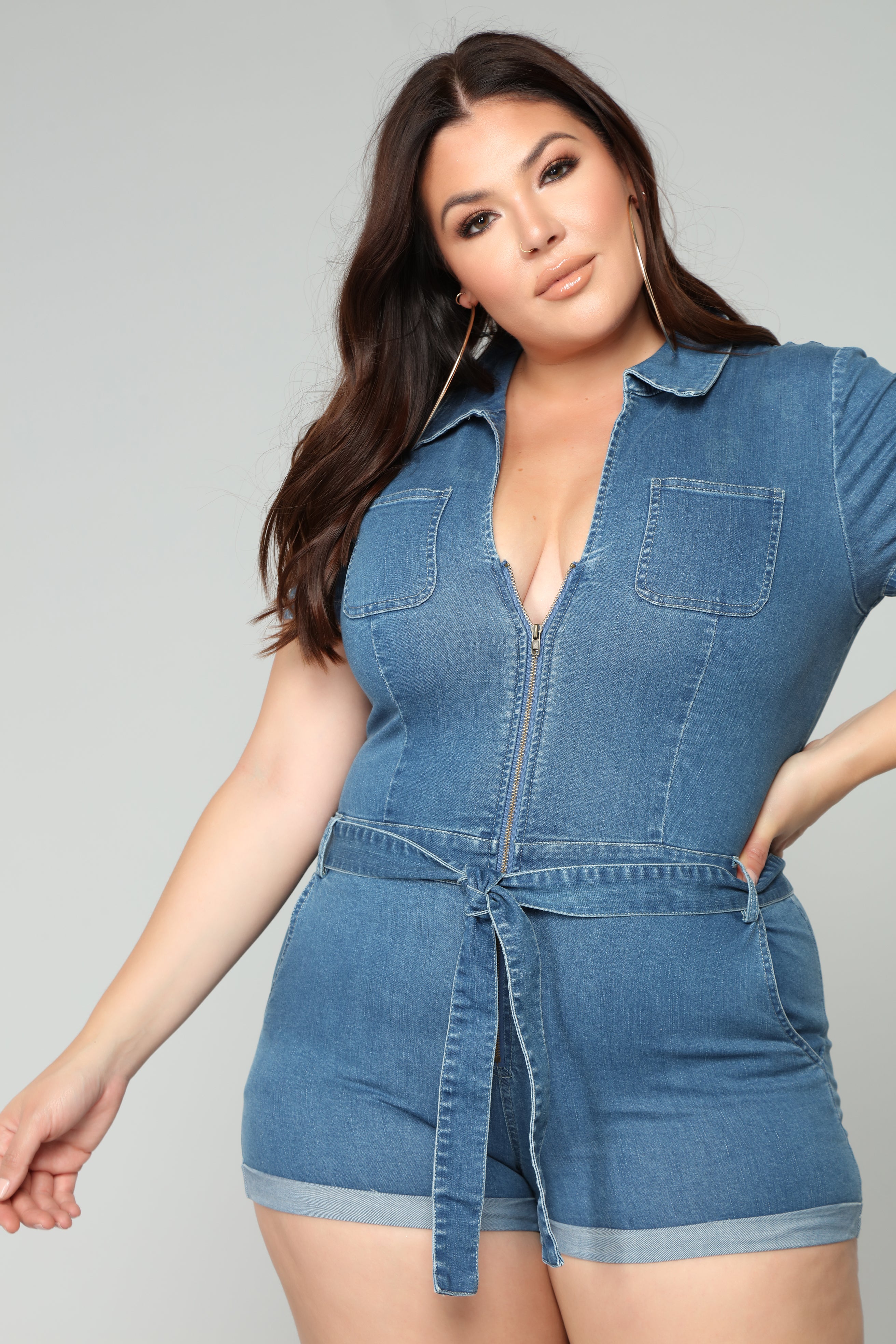 Down For You Denim Romper - Medium Wash