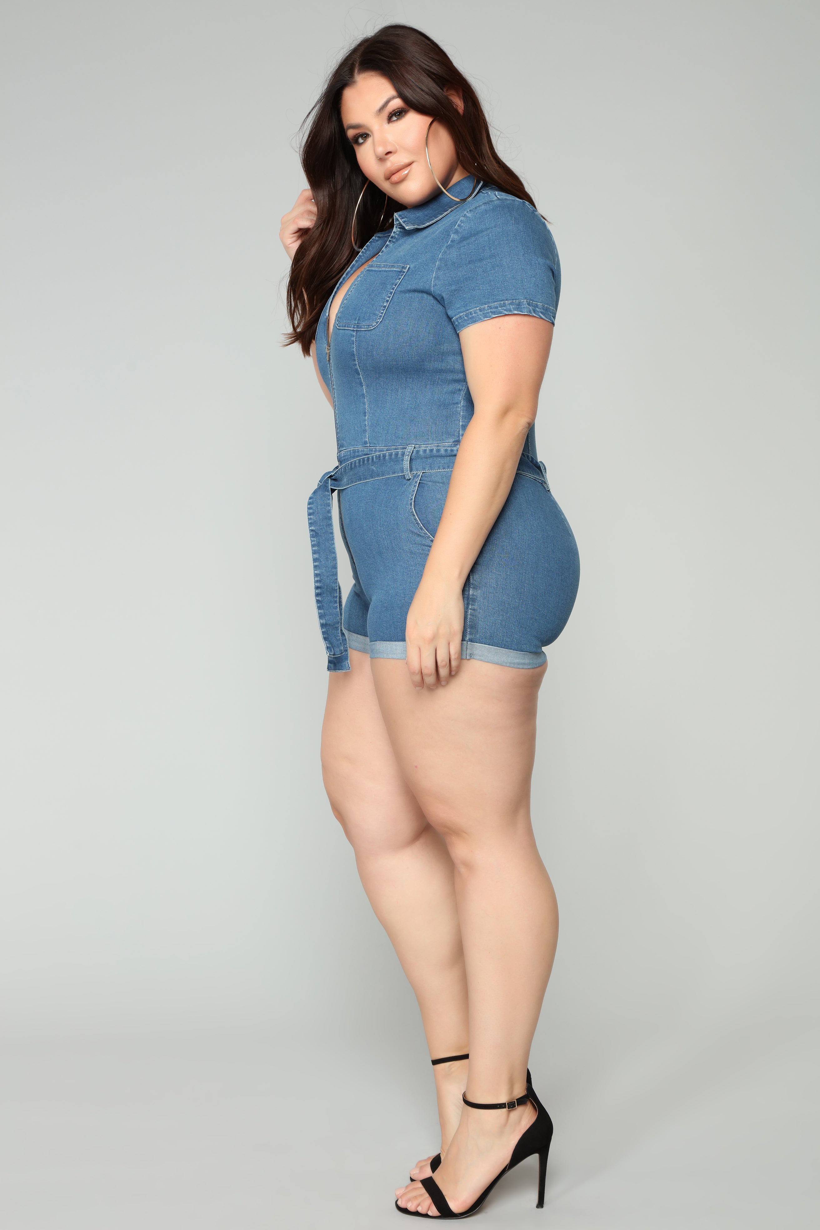 Down For You Denim Romper - Medium Wash