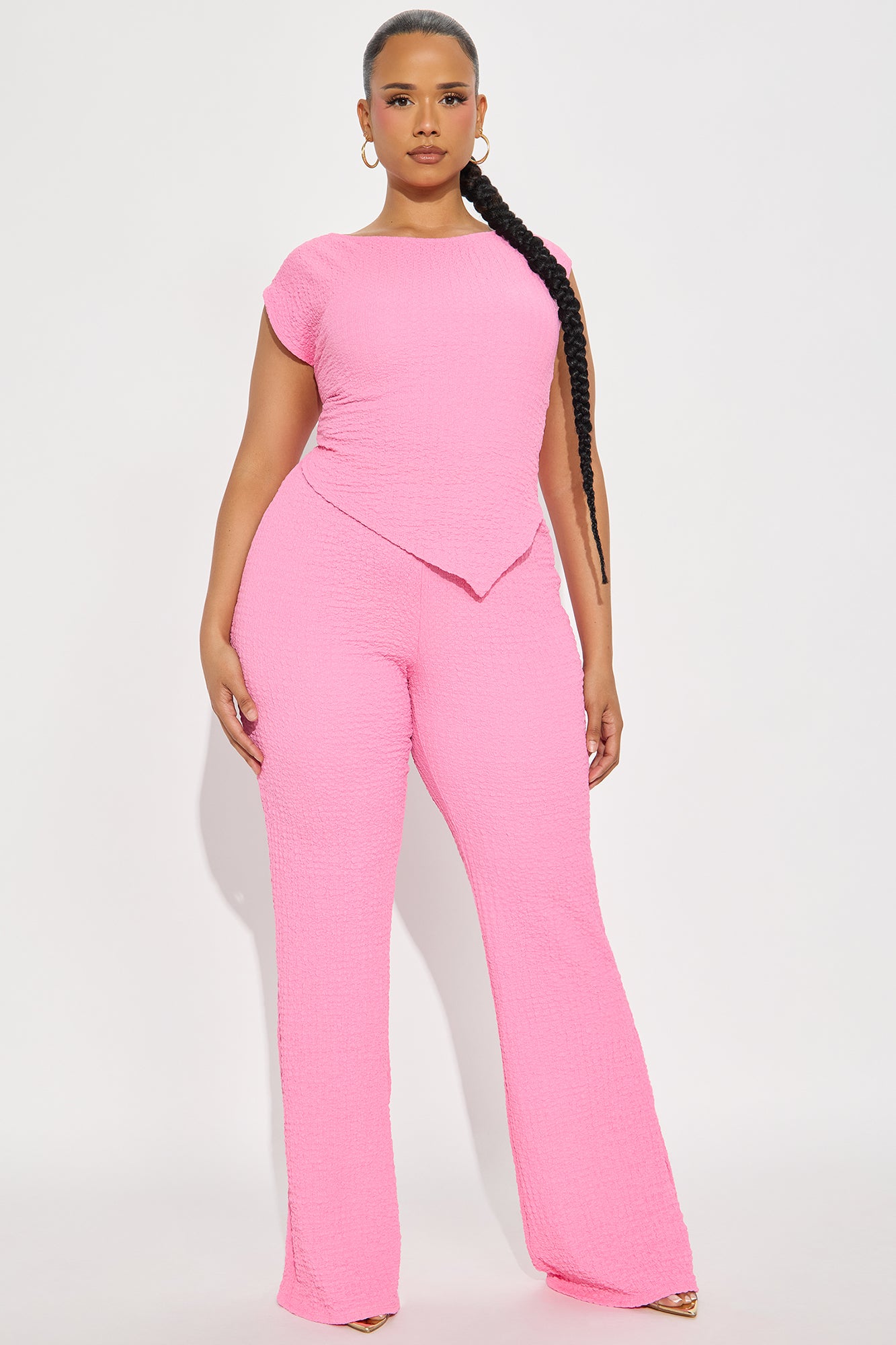 Kelly Asymmetrical Textured Pant Set - Pink