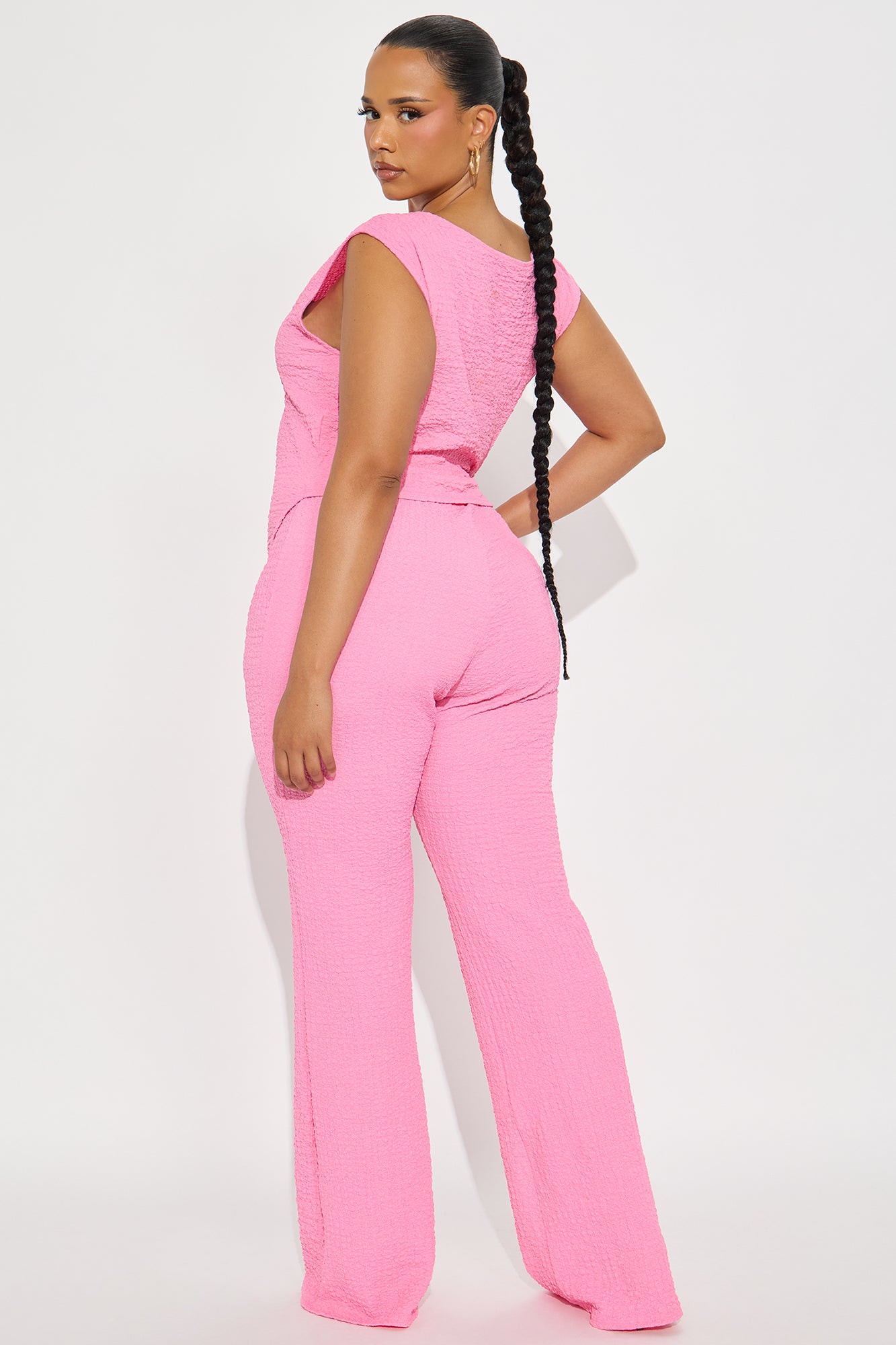 Kelly Asymmetrical Textured Pant Set - Pink