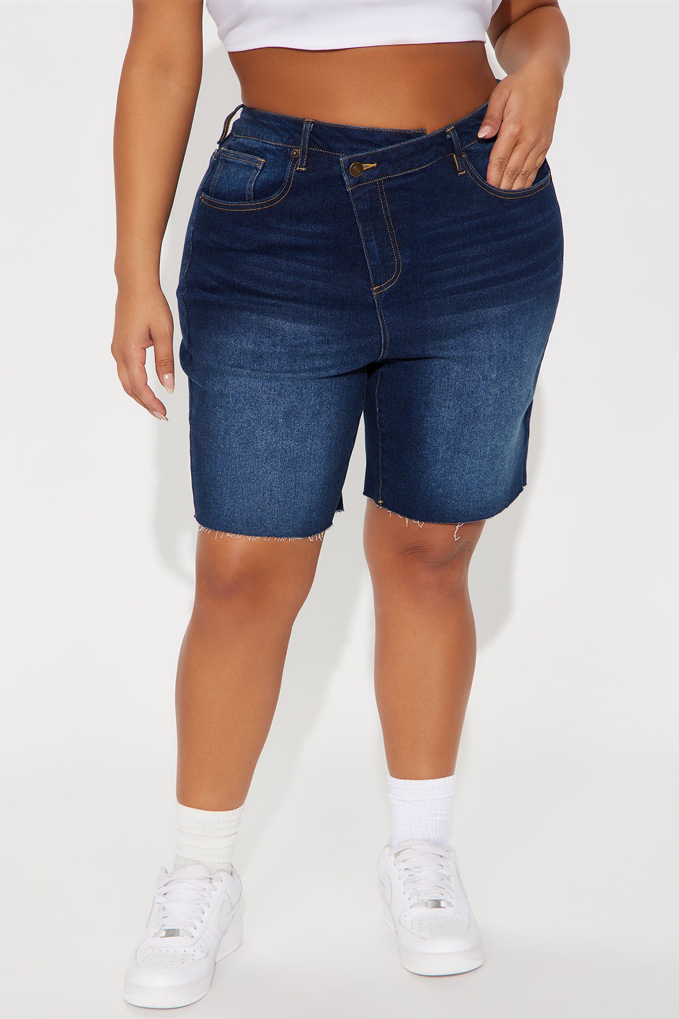 Lydie Crossover Bermuda Shorts - Dark Denim