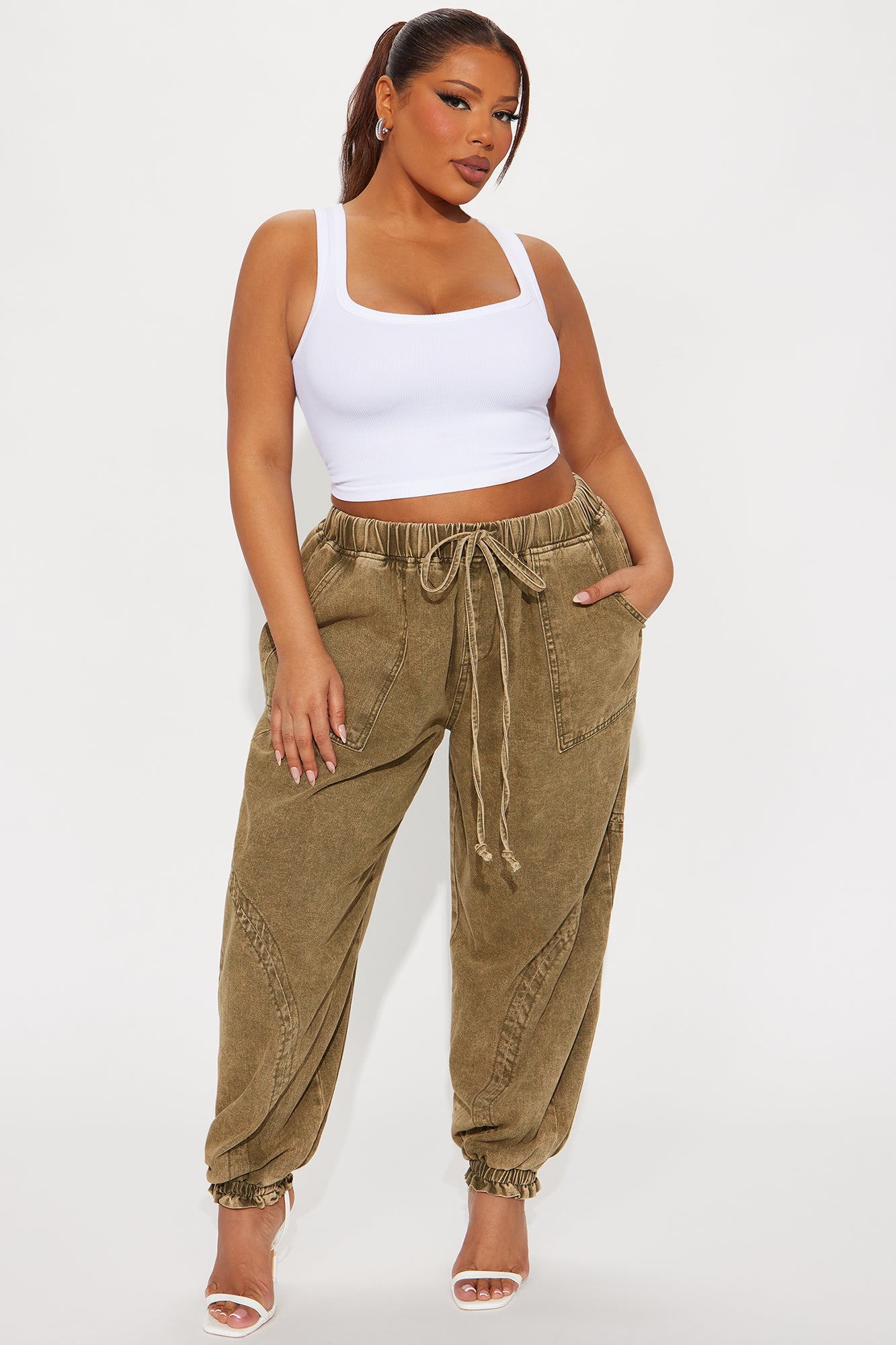Alicia Washed Jogger Twill Pant - Olive