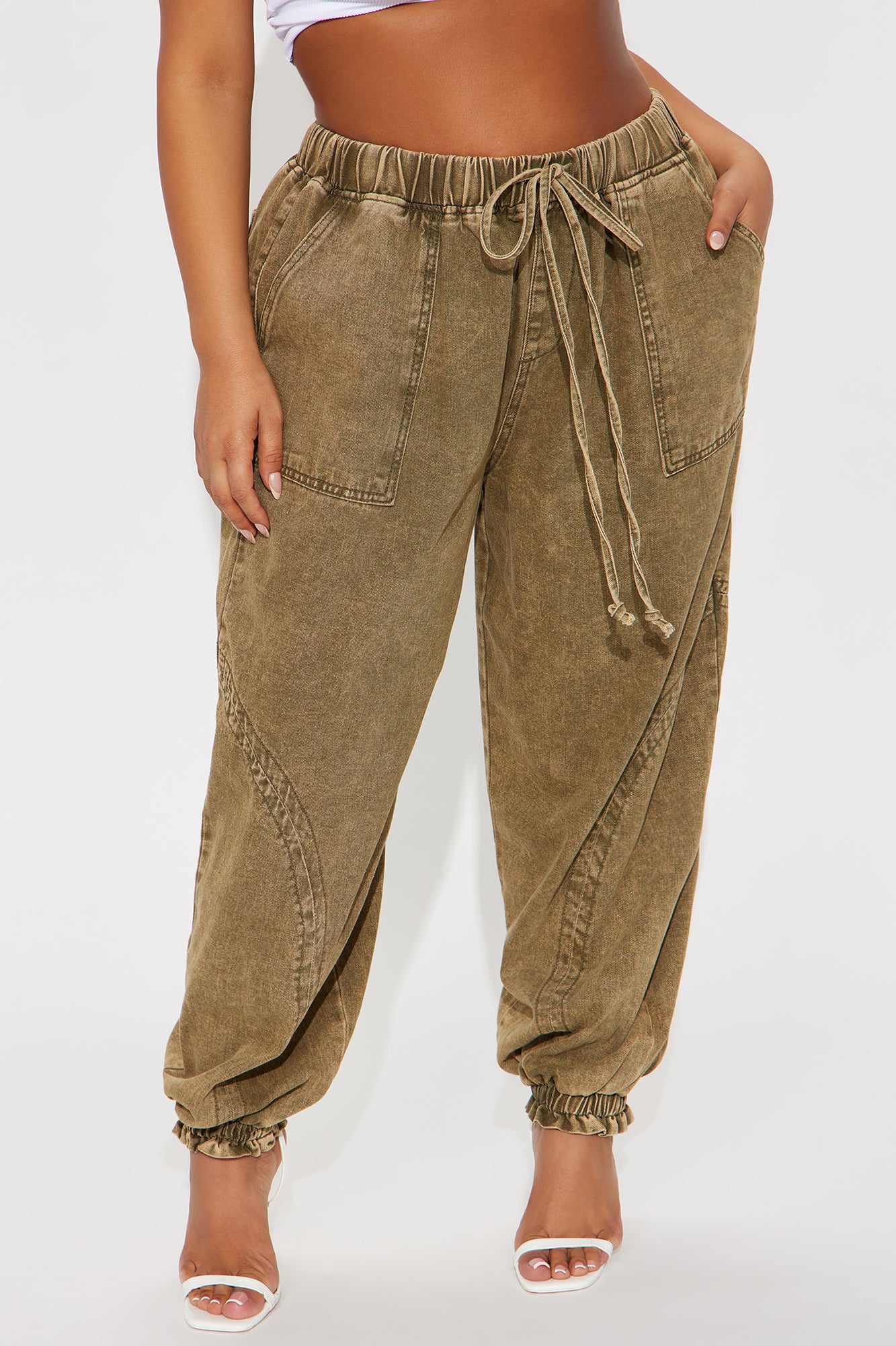Alicia Washed Jogger Twill Pant - Olive