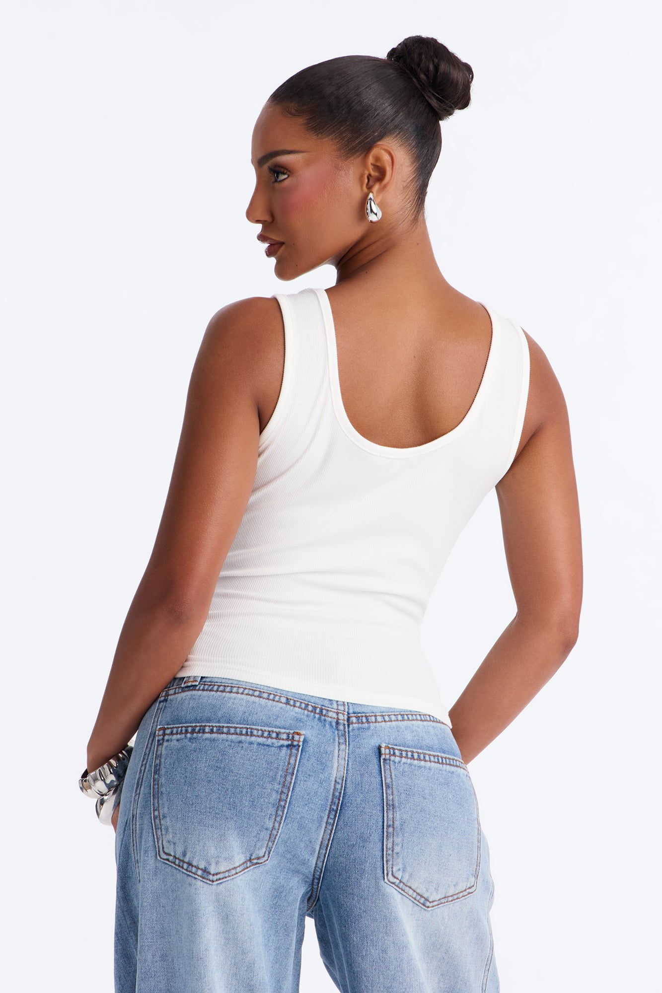 Seashell Island Embellished Ribbed Tank Top - White