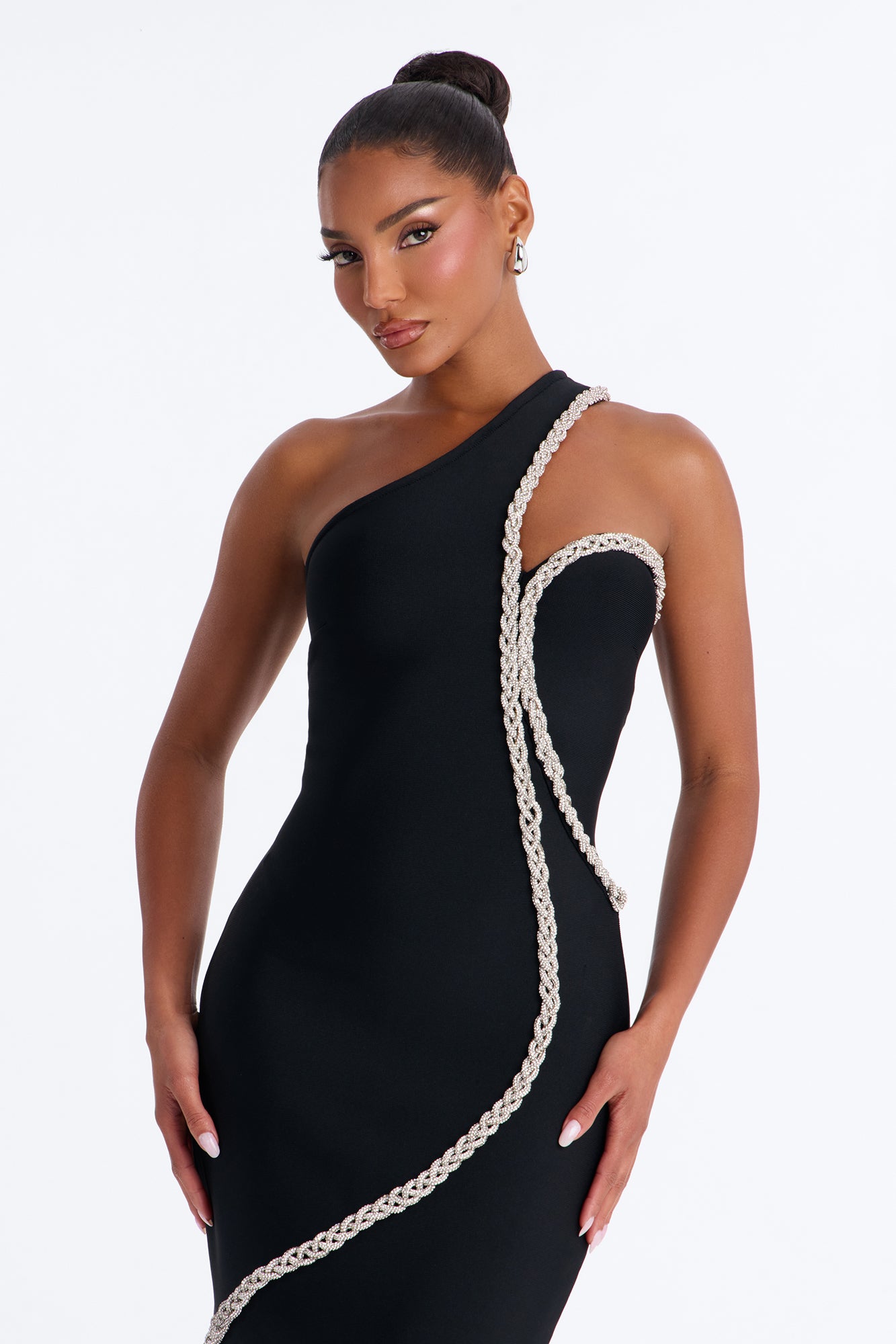 All The Glamour Embellished Bandage Gown - Black