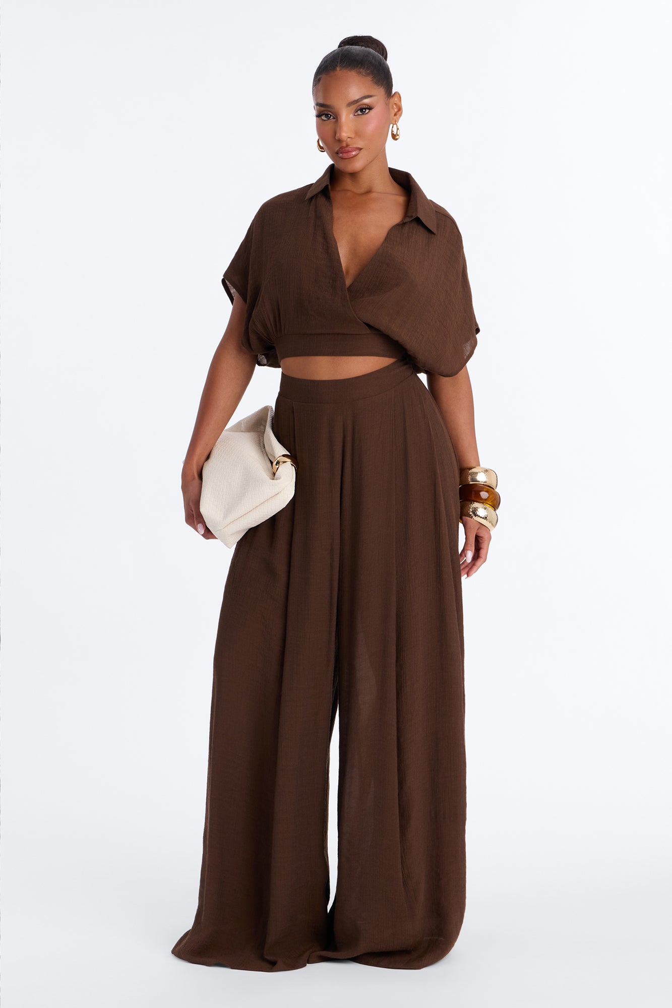 Mea Gauze Pant Set - Chocolate