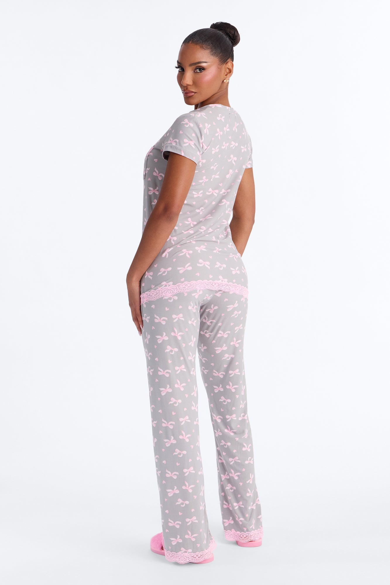 Soft Ease Lace Trim PJ Pant Set - Grey/combo