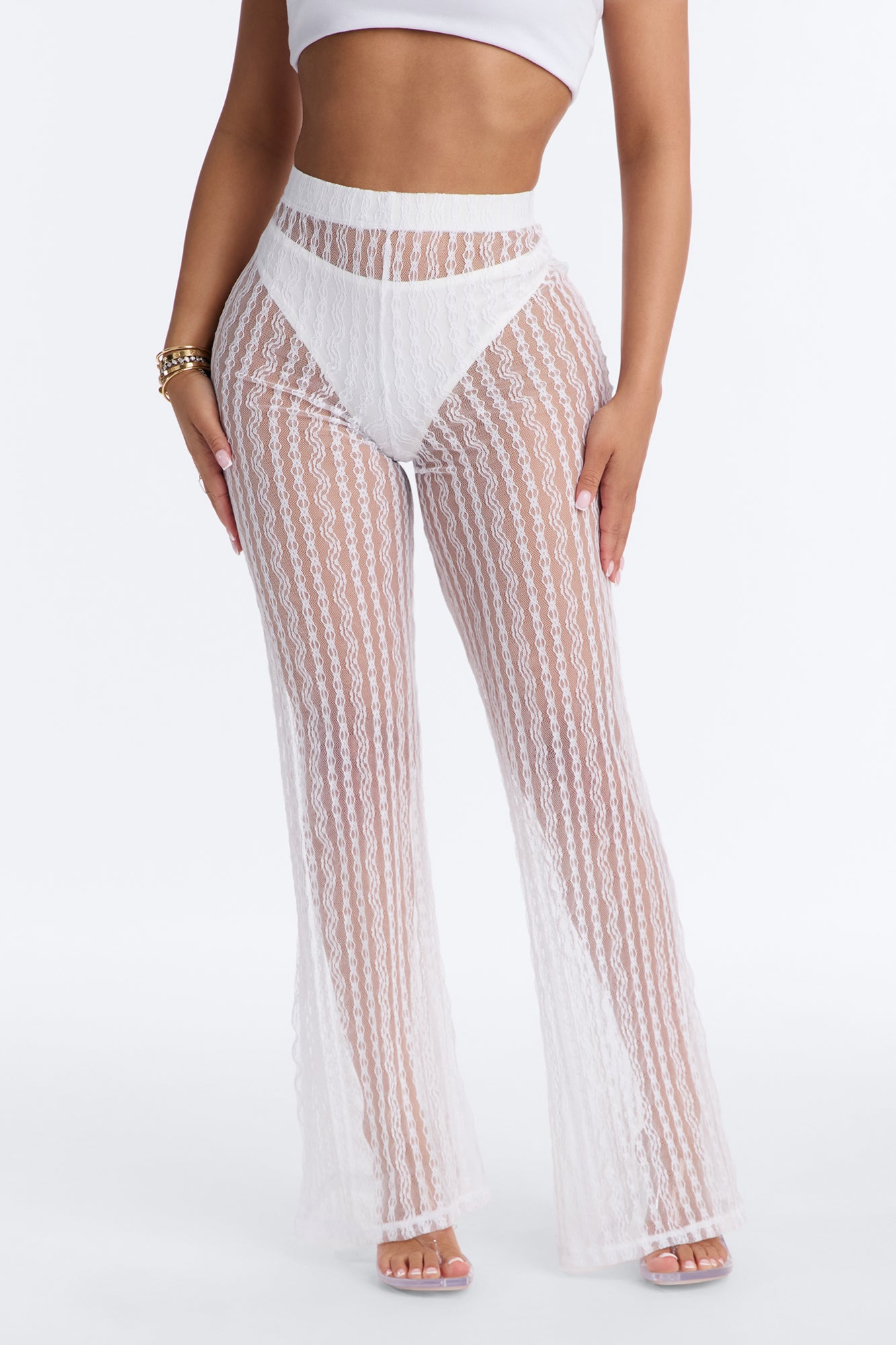 Summer Fling Stripe Lace Cover Up Pants - White