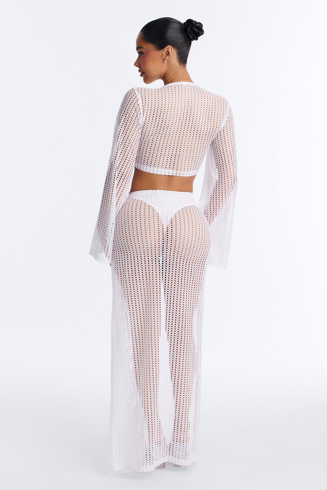 Island Breeze Crochet Fishnet Cover Up Sarong Skirt Set - White