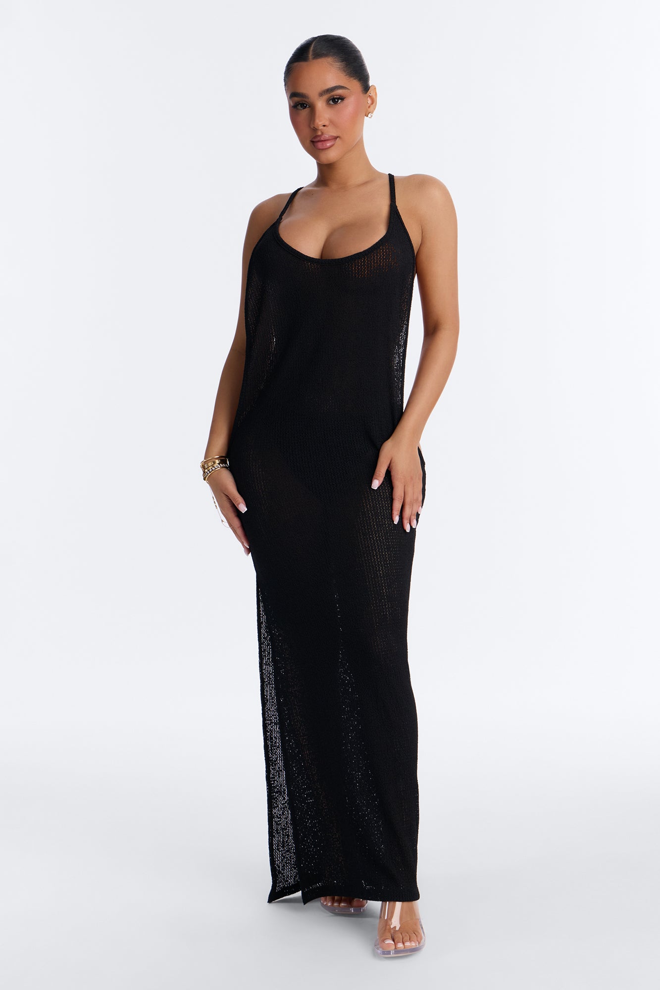 Ocean Breeze Knit Cover Up Maxi Dress - Black
