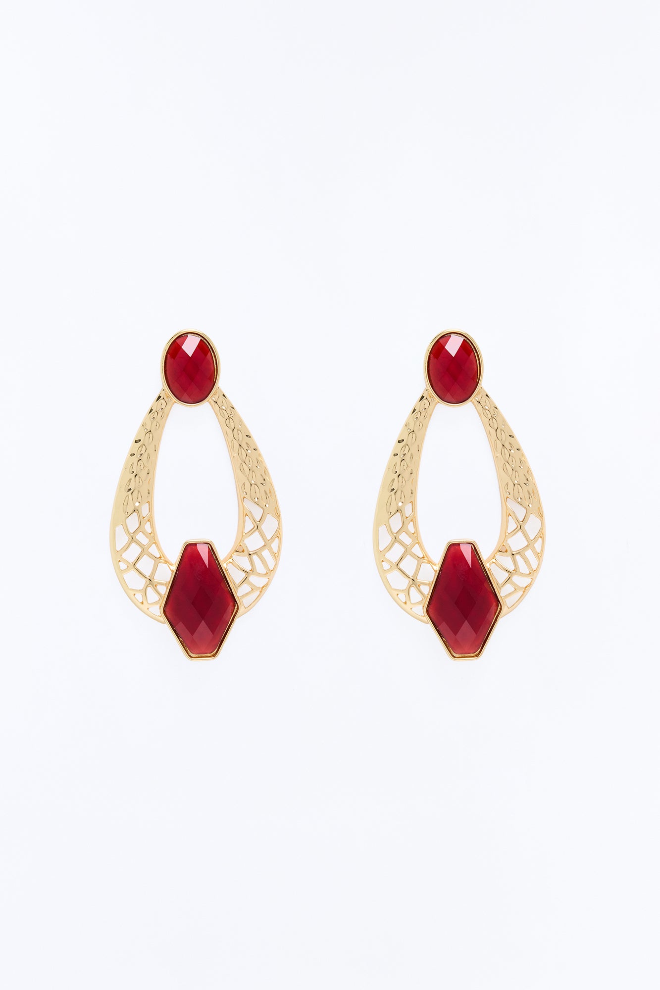 Stop And Stare Drop Earrings - Gold/Red