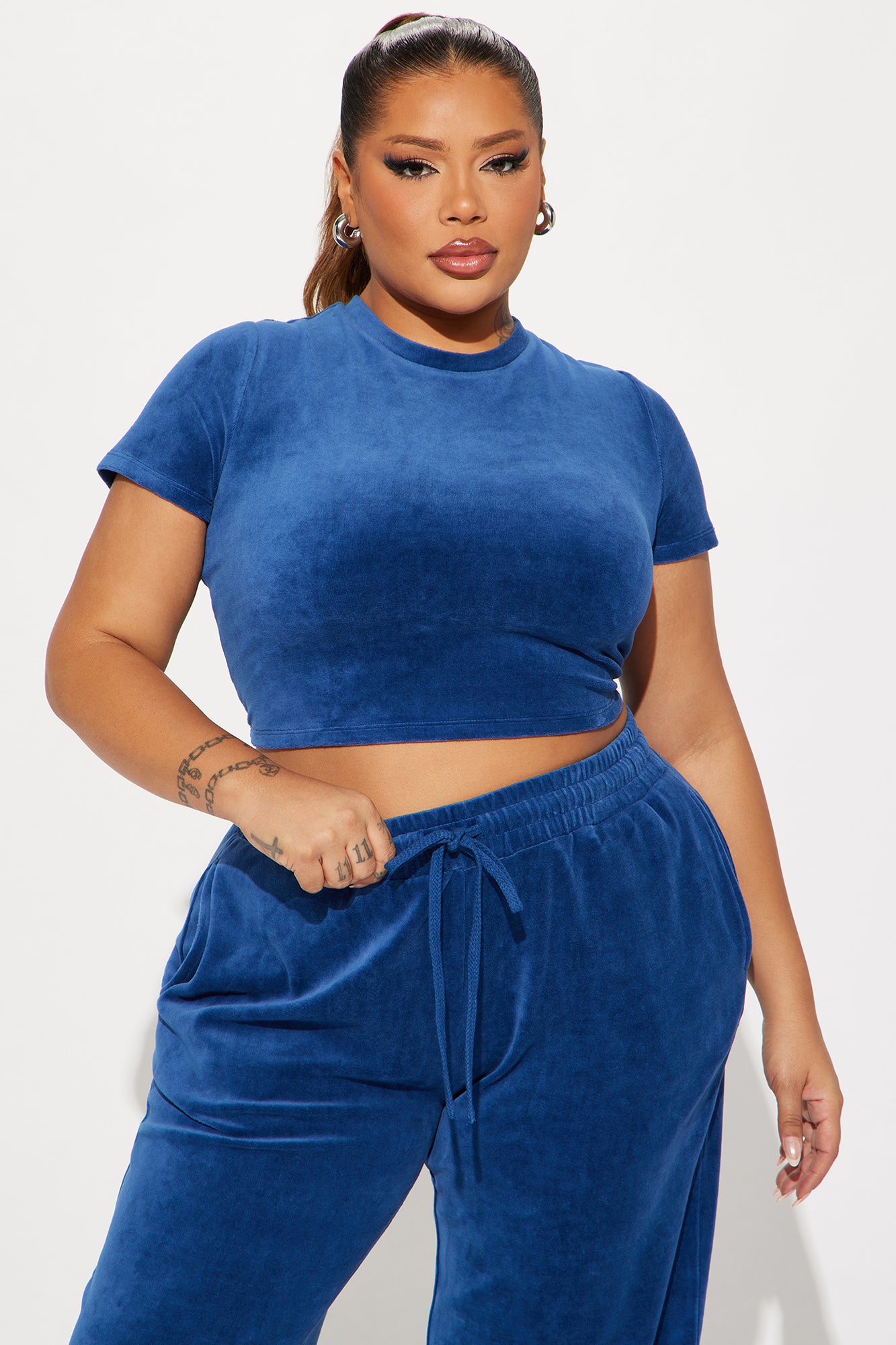 OG Trendsetter Velour Baby Tee Set - Navy