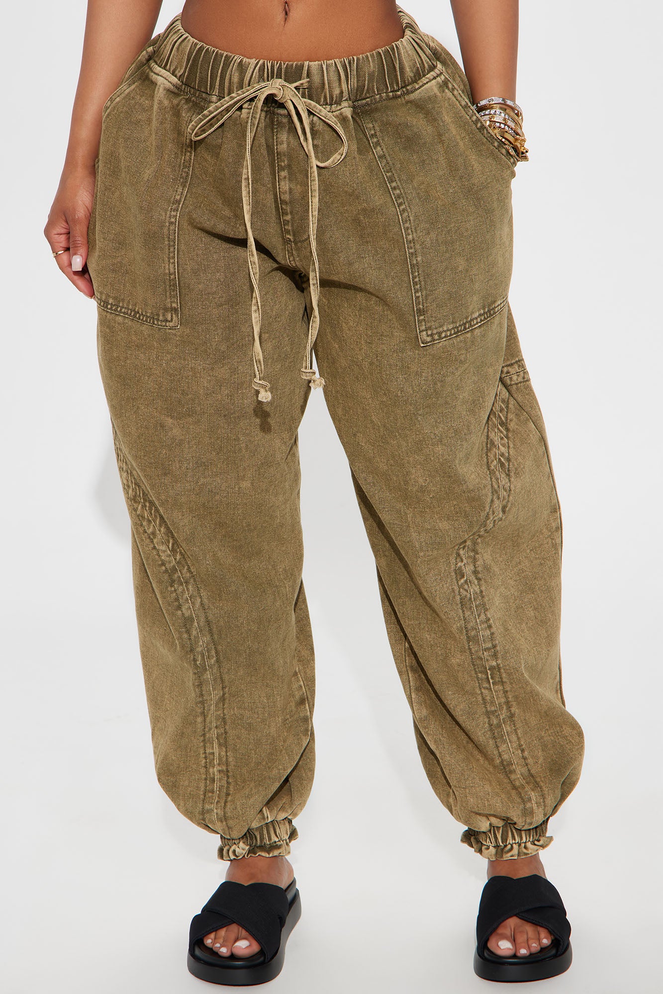 Alicia Washed Jogger Twill Pant - Olive