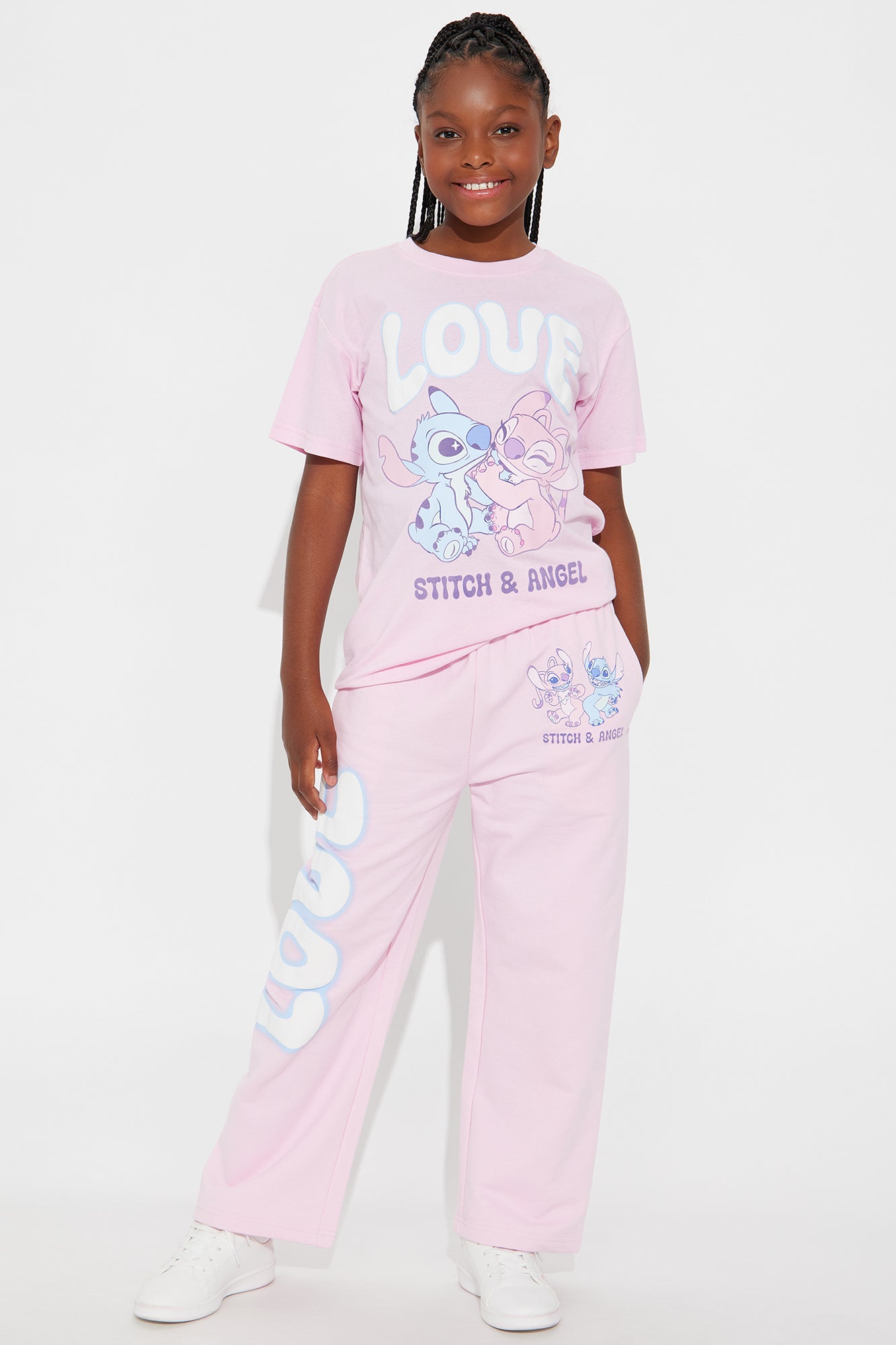 Mini Stitch and Angel Love Graphic T-Shirt And Pant Set - Pink