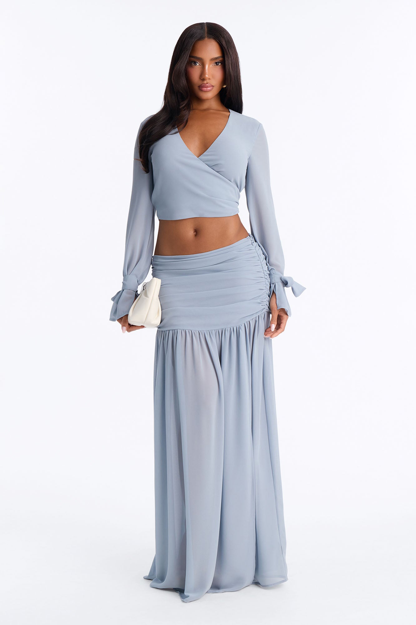 Graceful Moment Chiffon Skirt Set - Blue