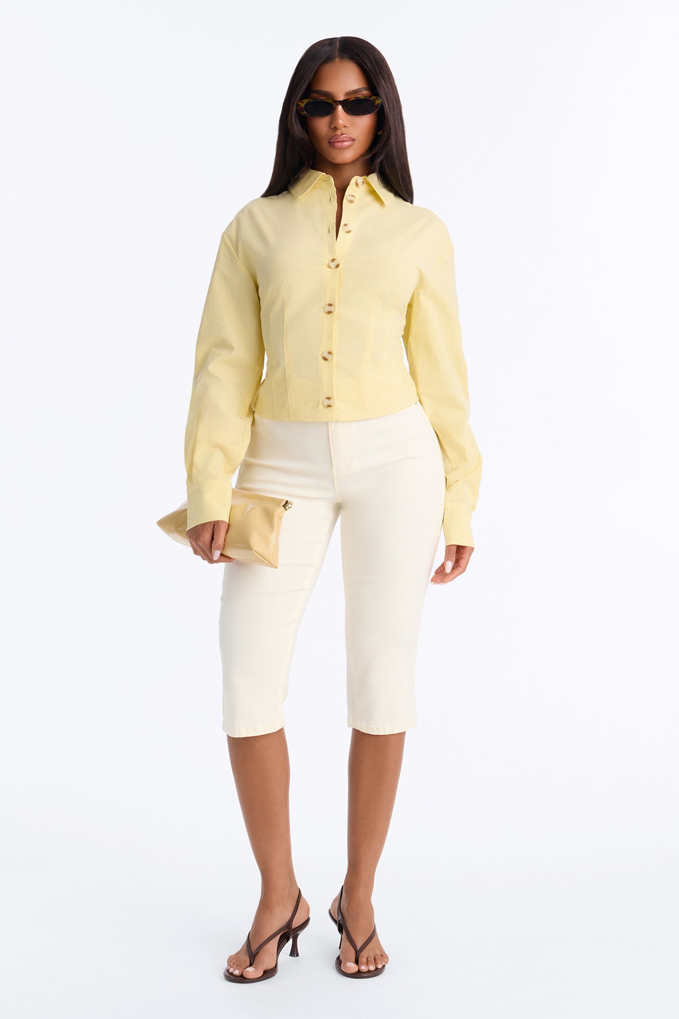 Blair Poplin Cinched Waist Long Sleeve Shirt - ButterYellow