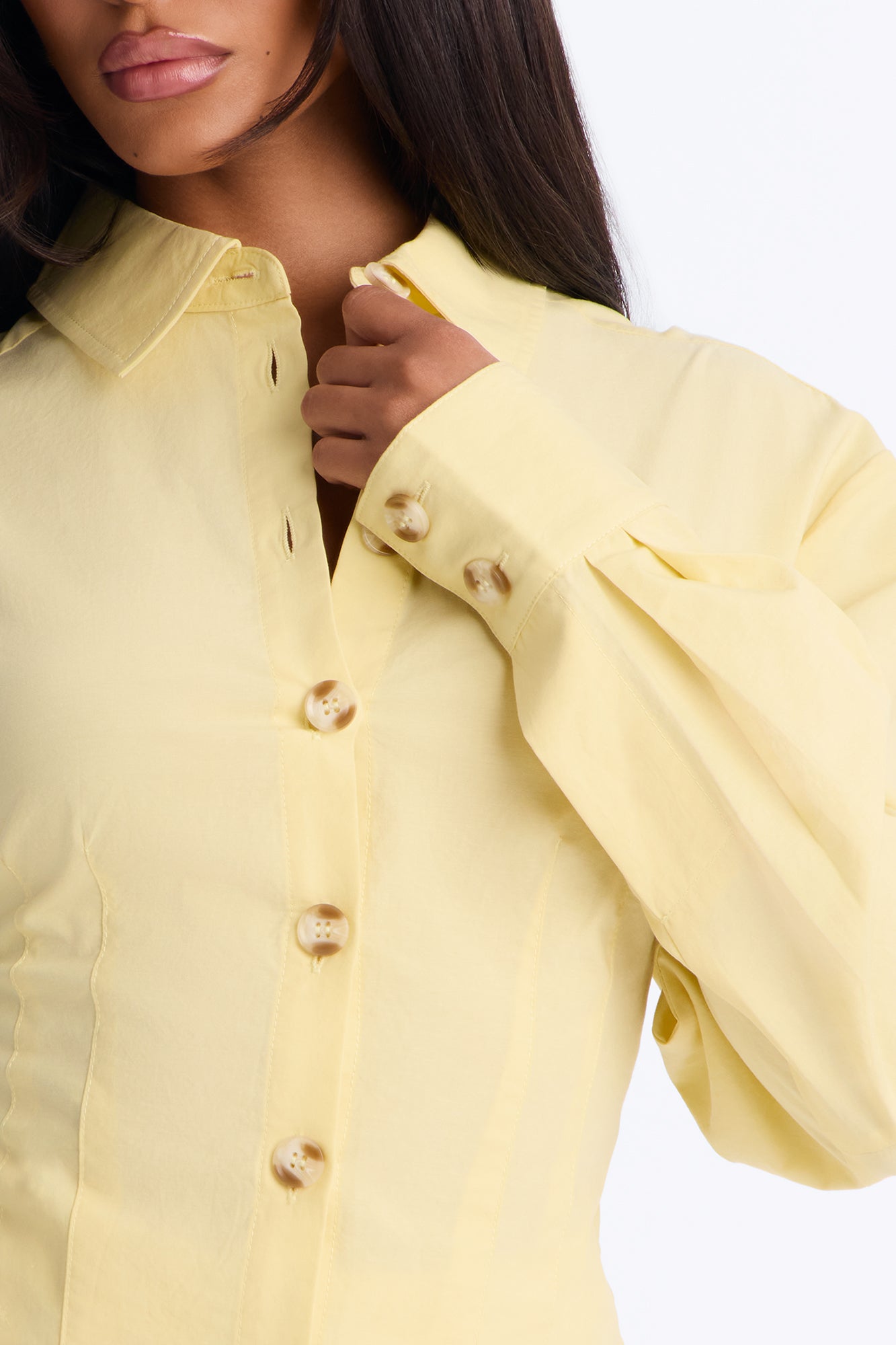 Blair Poplin Cinched Waist Long Sleeve Shirt - ButterYellow
