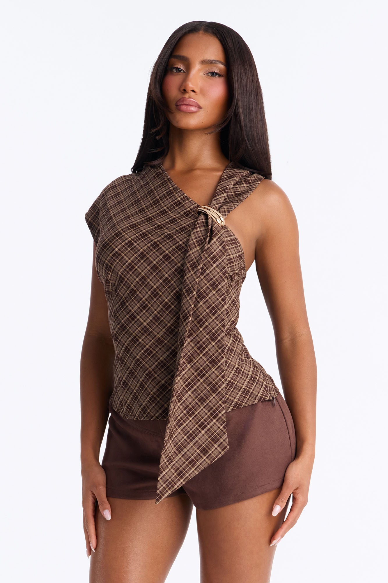 Soft Days Plaid Blouse - Brown/combo