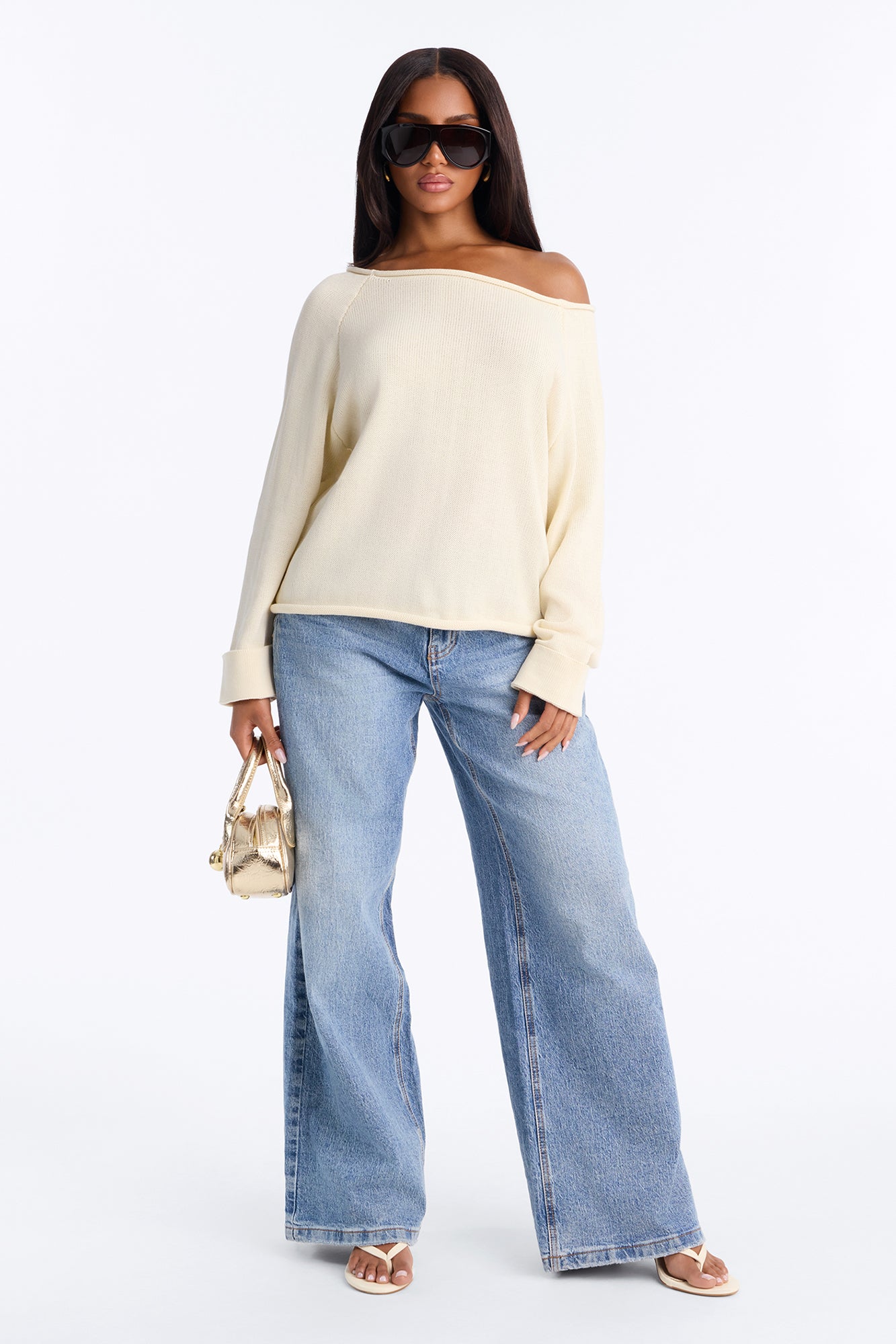 Casey Off Shoulder Long Sleeve Sweater - Ivory